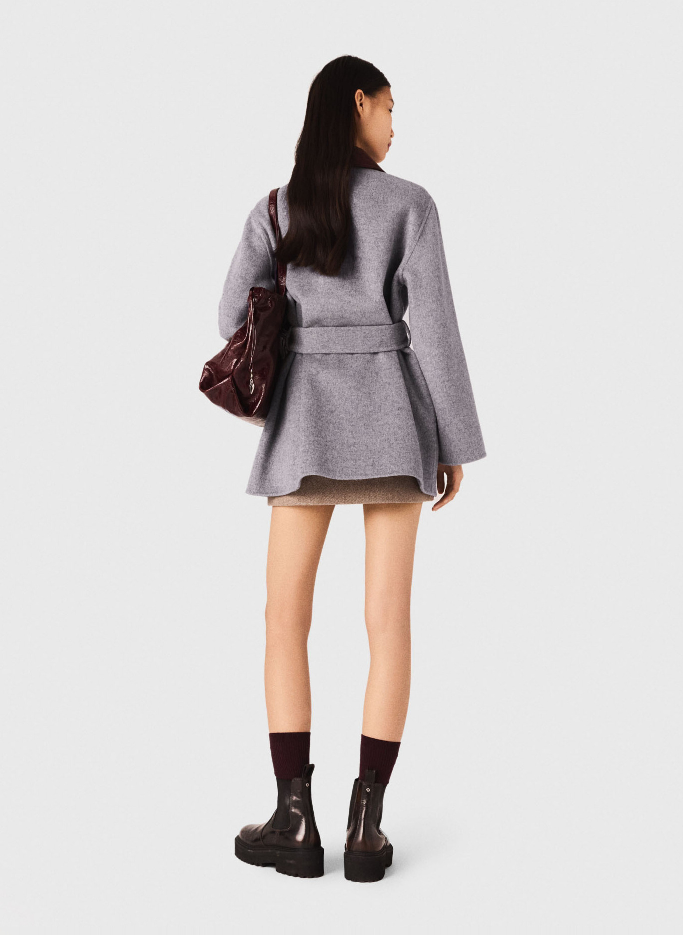 Manteau droit en laine mélangée MAJE Gris