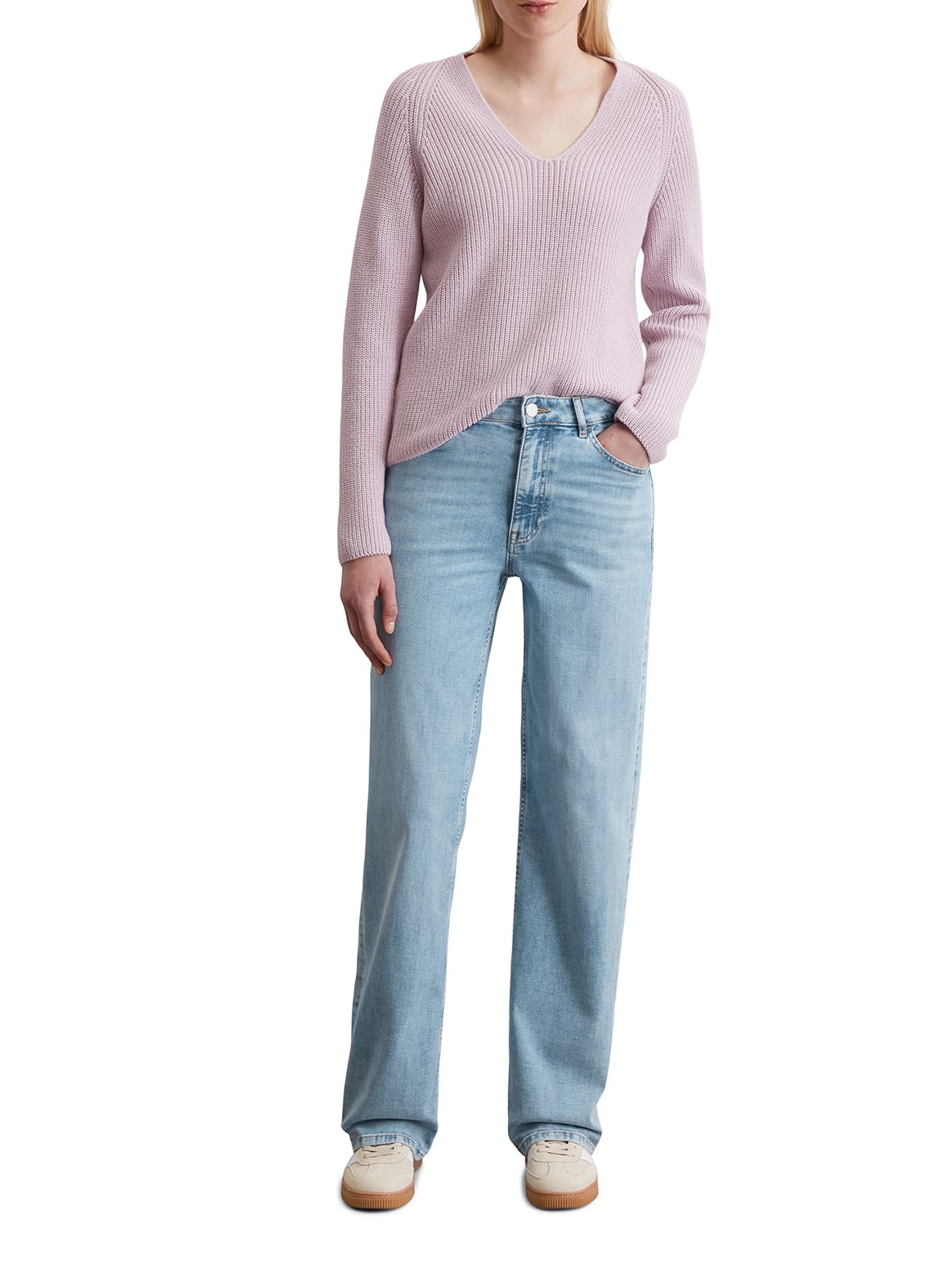 Jersey con cuello en pico de algodón MARC O'POLO Rosa