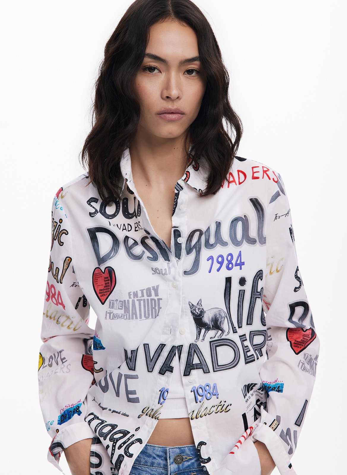 Chemise droite imprimée en coton DESIGUAL Blanc