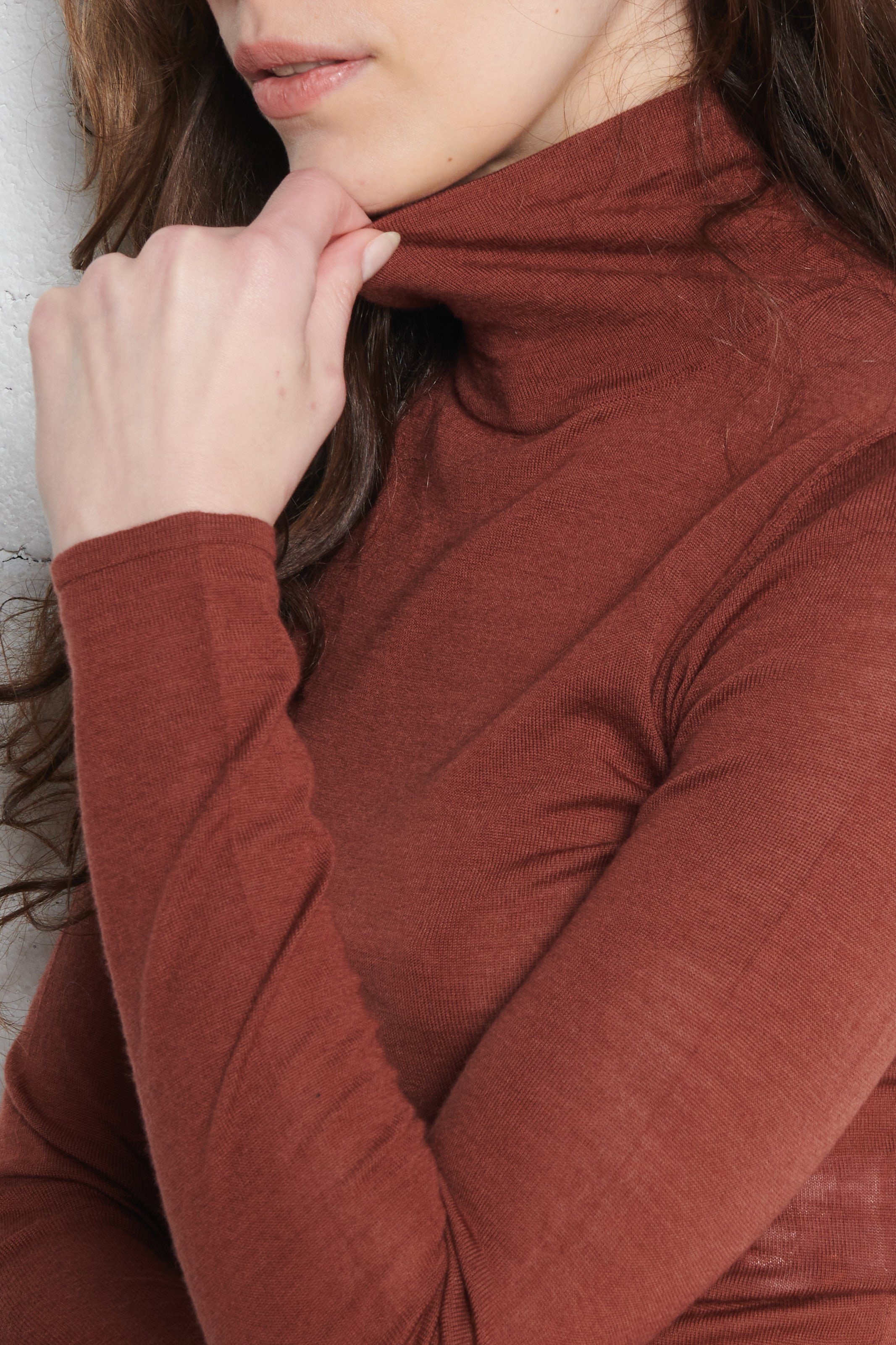 Fitted fine knit wool turtleneck sweater PETITE MENDIGOTE Brown