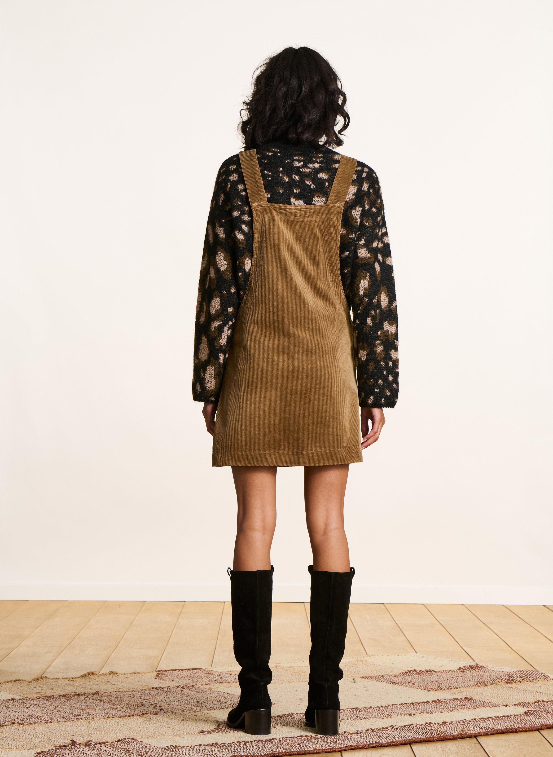 Korte jurk met vierkante hals - katoenblend LA FEE MARABOUTEE Bruin