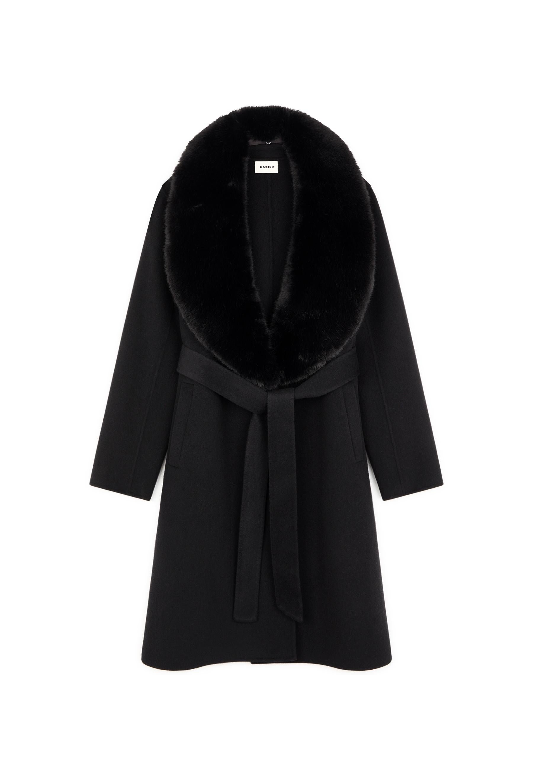 Wool coat with faux fur collar RODIER Black