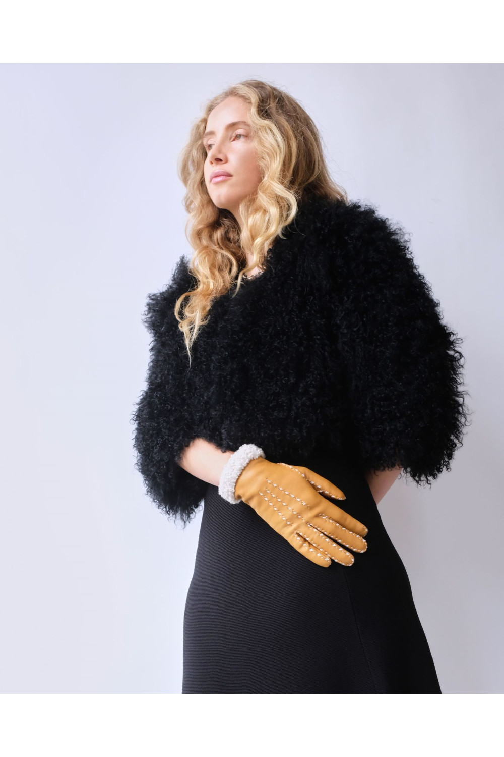 Marie-louise leather gloves lined with alpaca wool AGNELLE Yellow