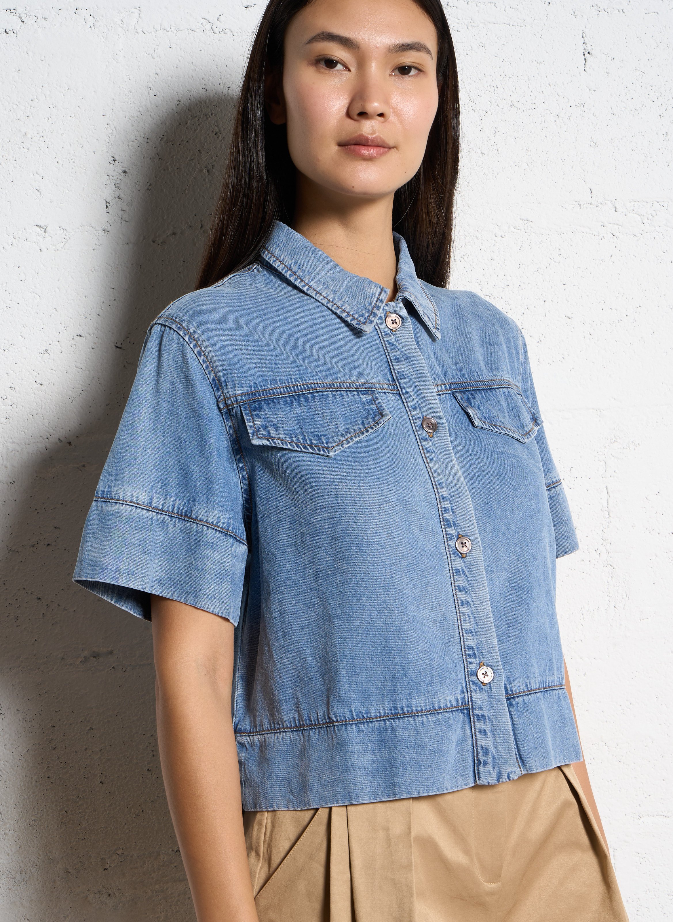 Oversize Bluse mit klassischem Kragen SUNCOO Blau