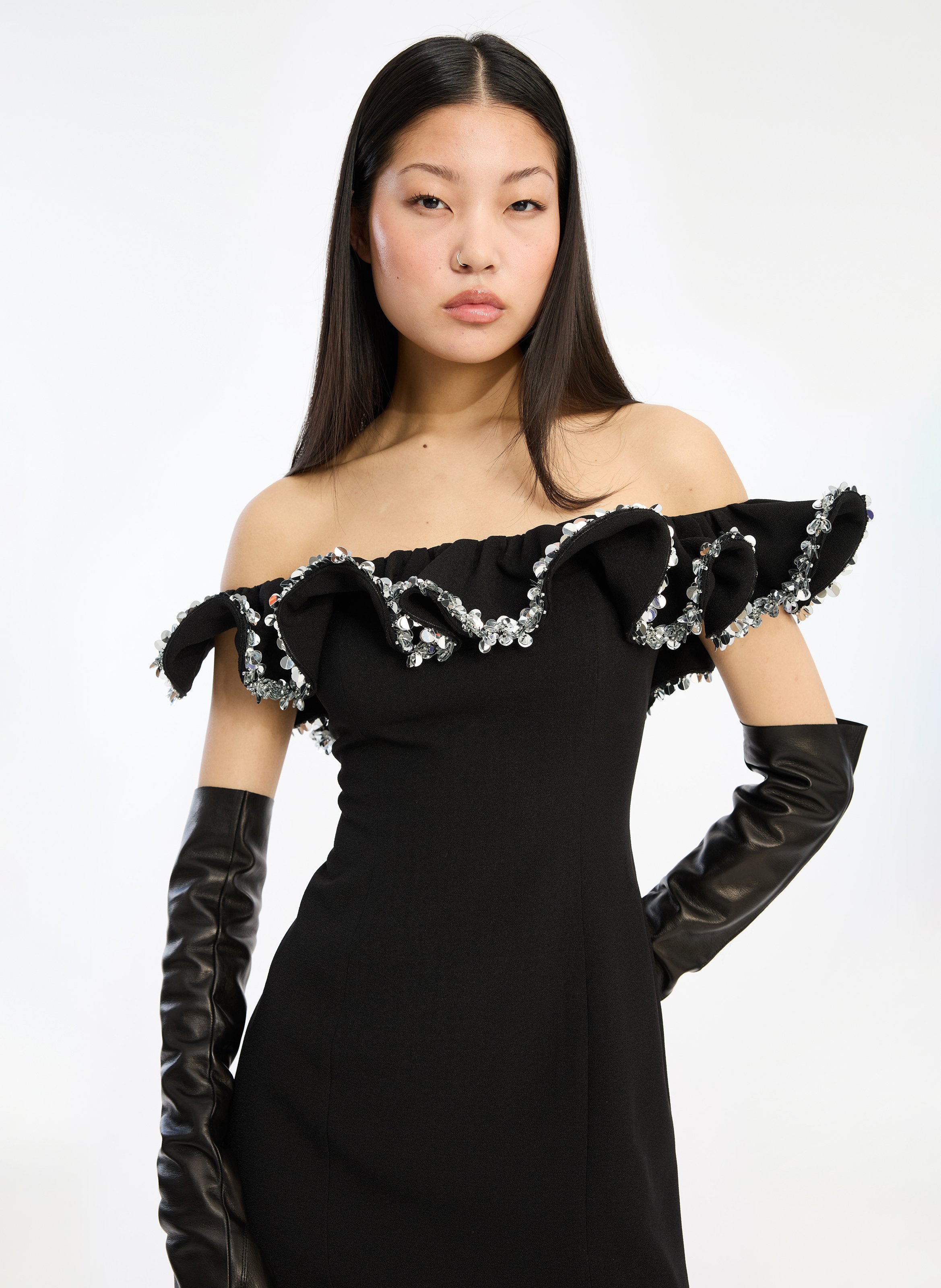 Short flounced dress ROTATE Black