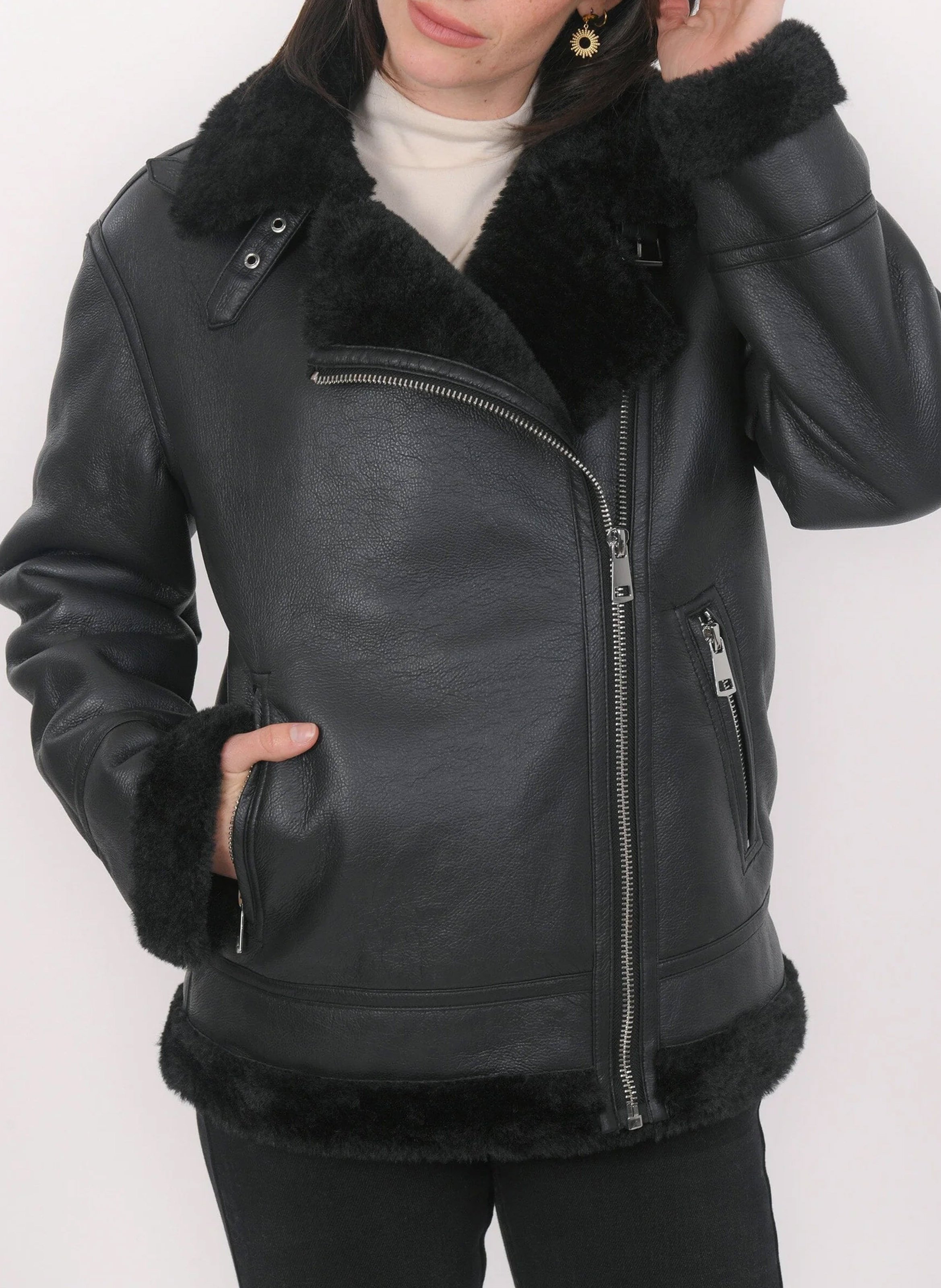 Chaqueta de cuello de solapa de efecto cuero KOOKAI Negro