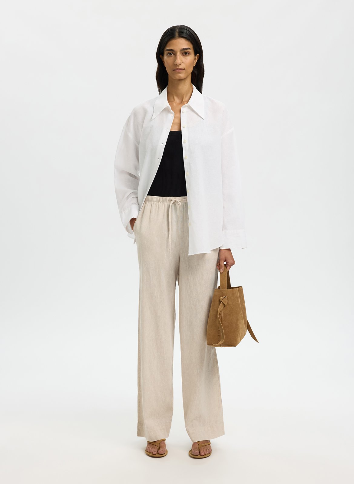 Round neck organic cotton blend straight tank top SELECTED Black