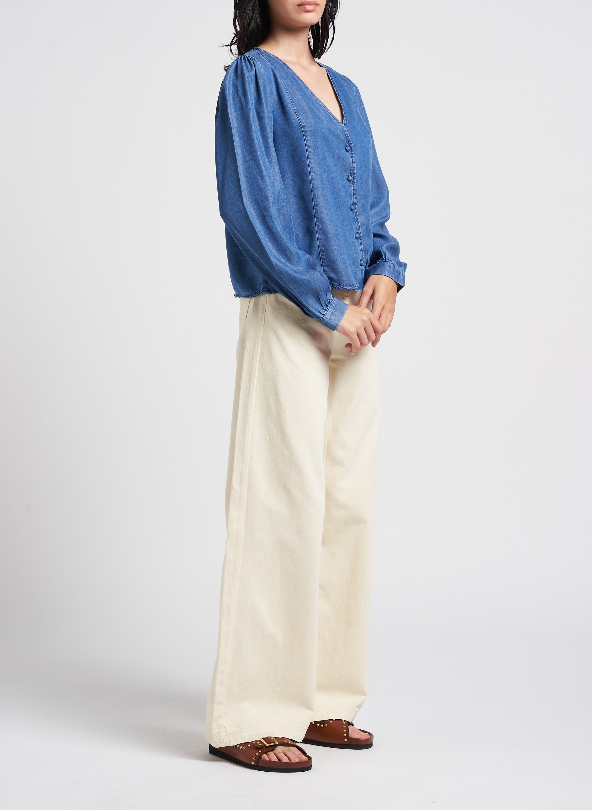 Fließendes Jeanshemd mit V-Ausschnitt VILA Blau