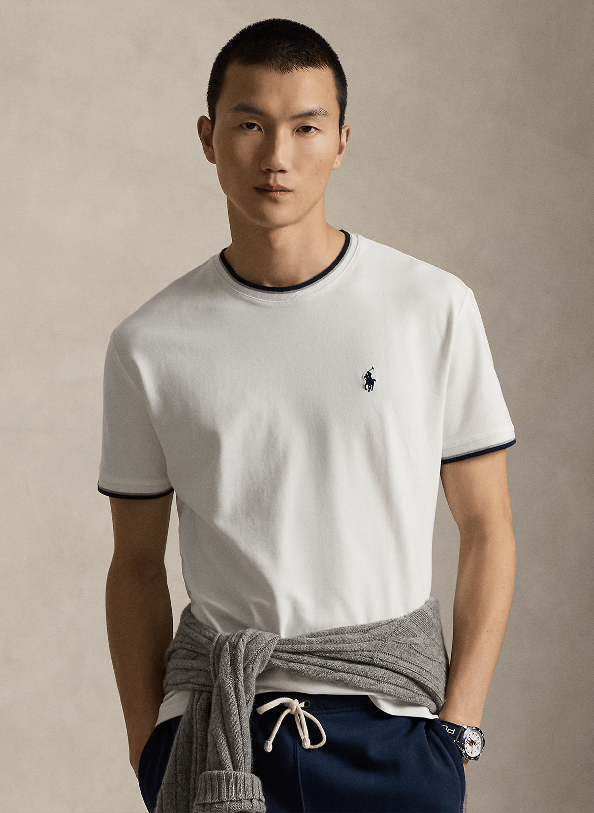 Camiseta de mezcla de algodón recta con cuello redondo POLO RALPH LAUREN