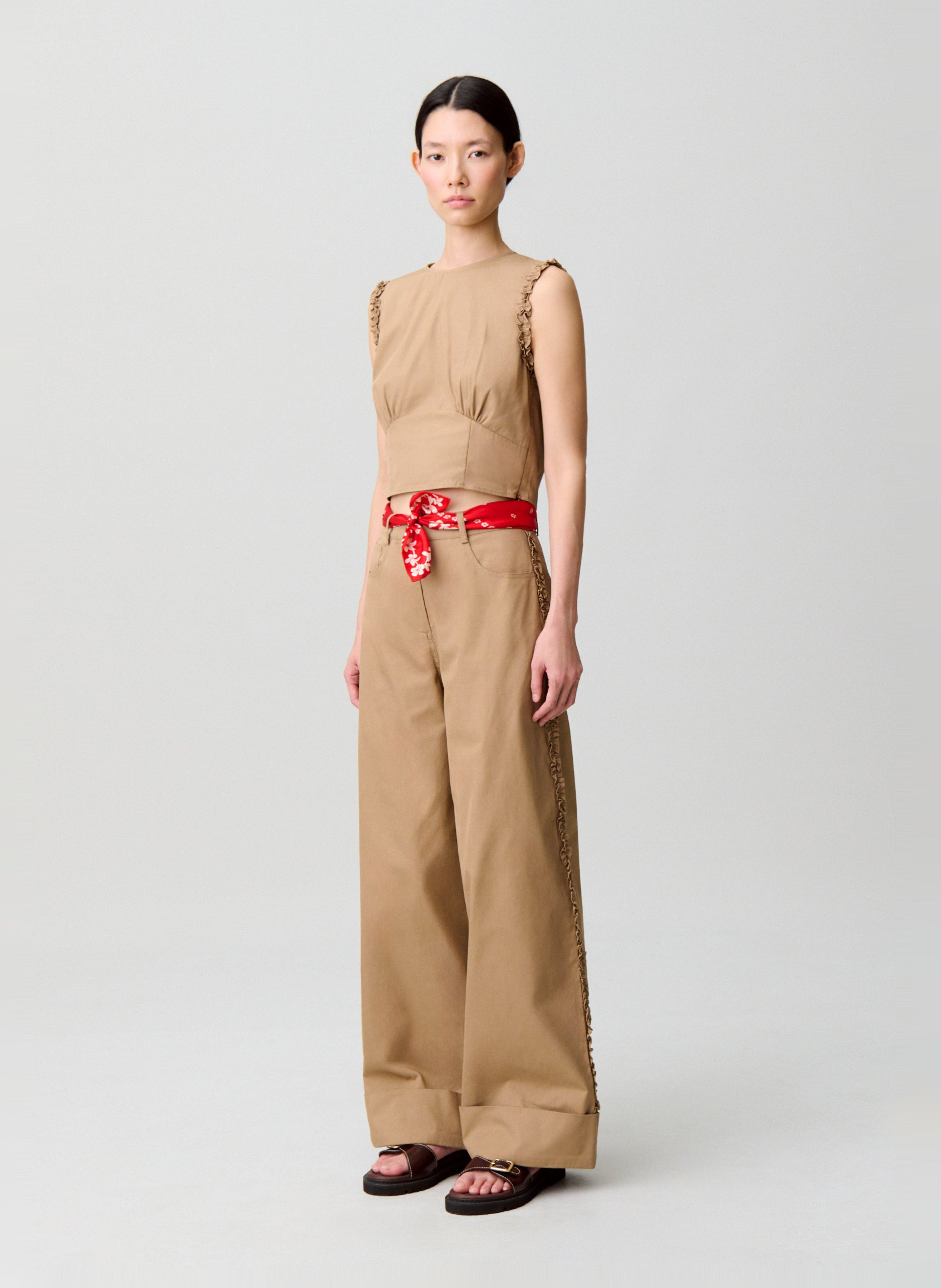 Top col rond en coton mélangé CLAUDIE PIERLOT Beige