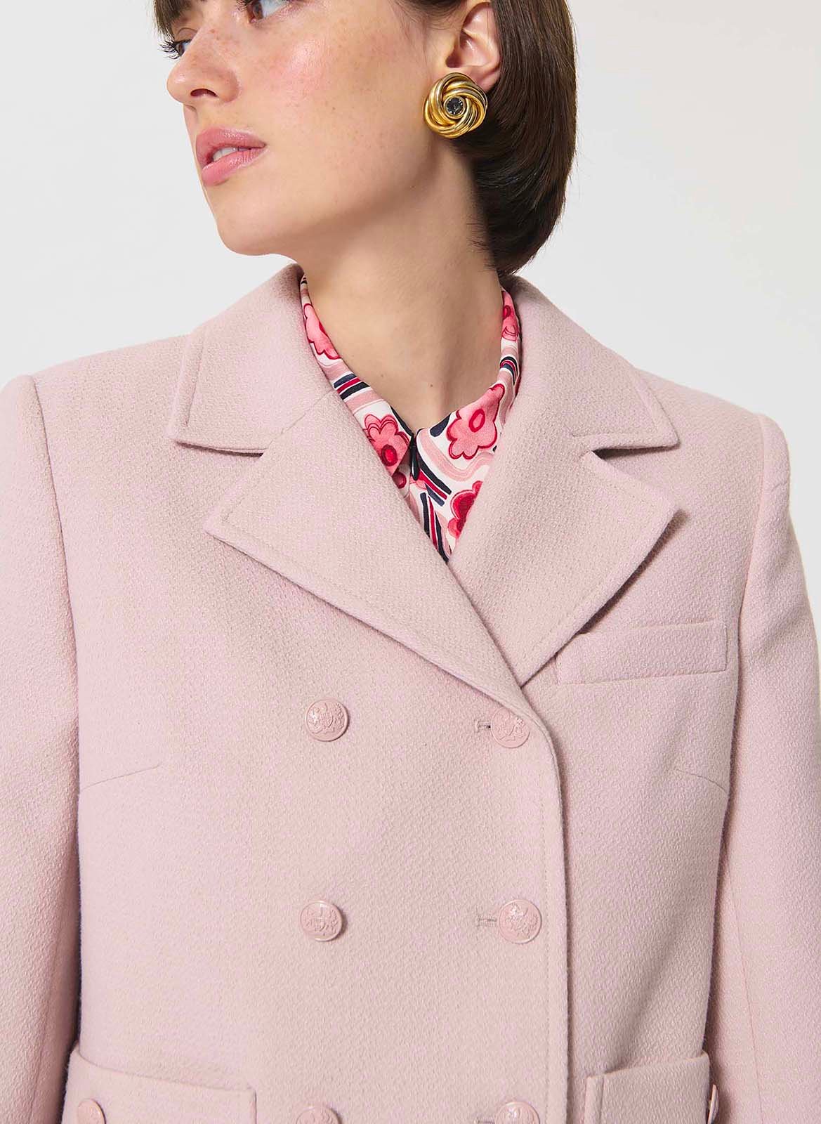 Manteau court col tailleur en laine vierge mélangée TARA JARMON Rose