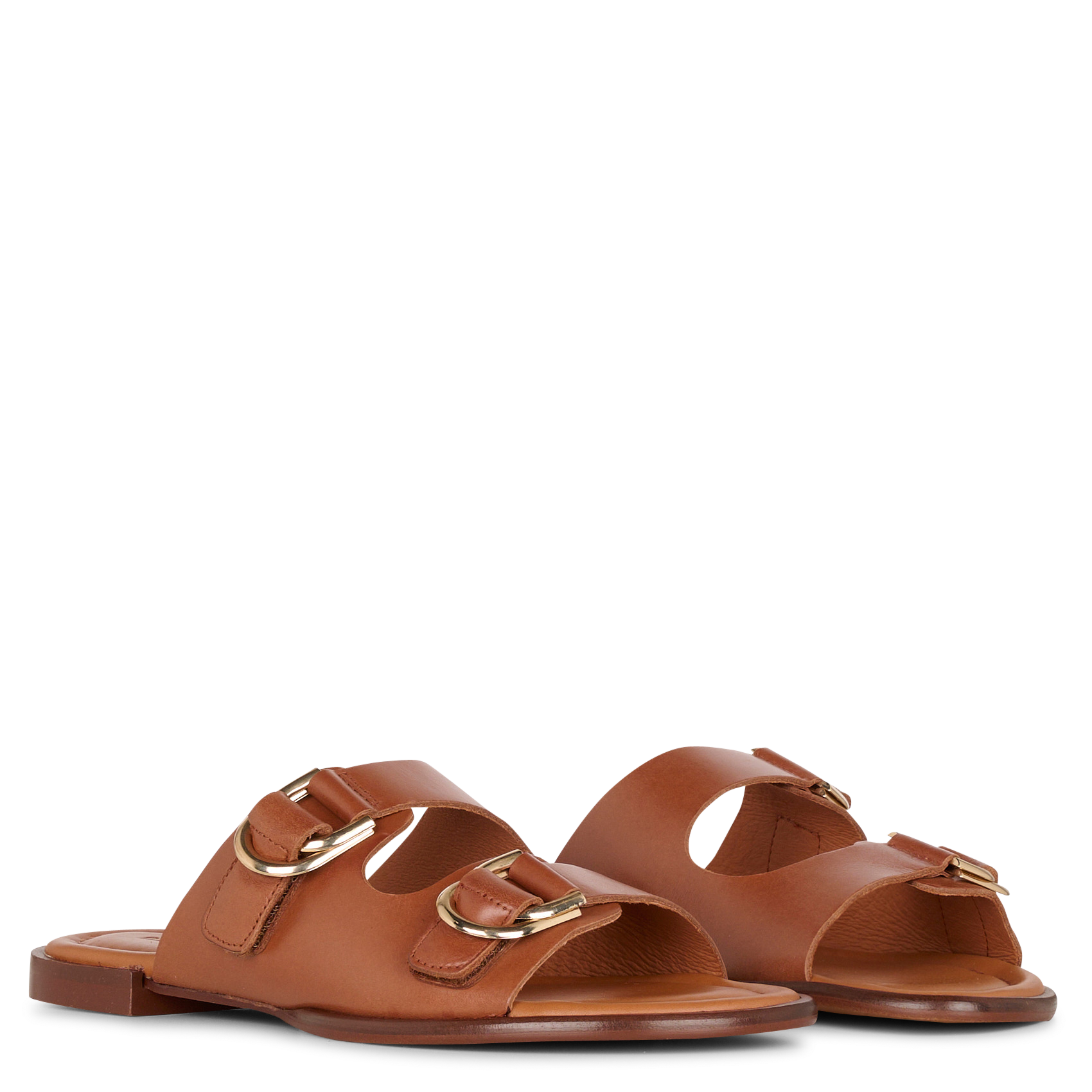 Aouda flat leather sandals Brown