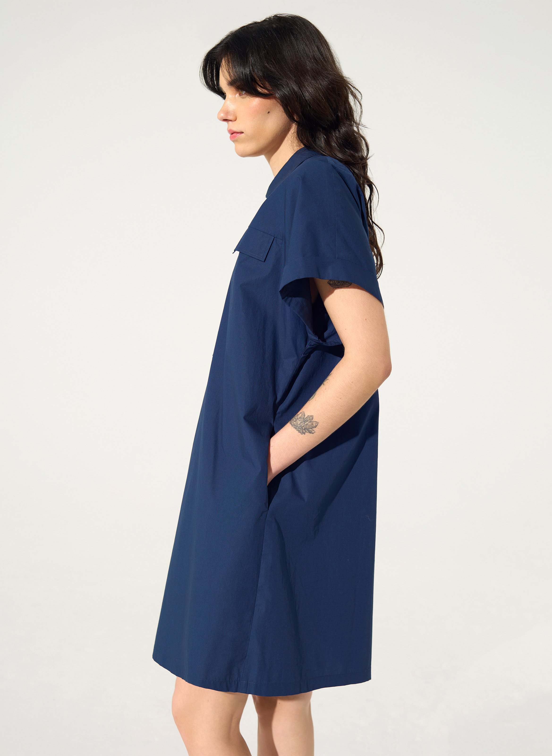 Robe courte col classique en coton bio COTELAC ACOTE Bleu