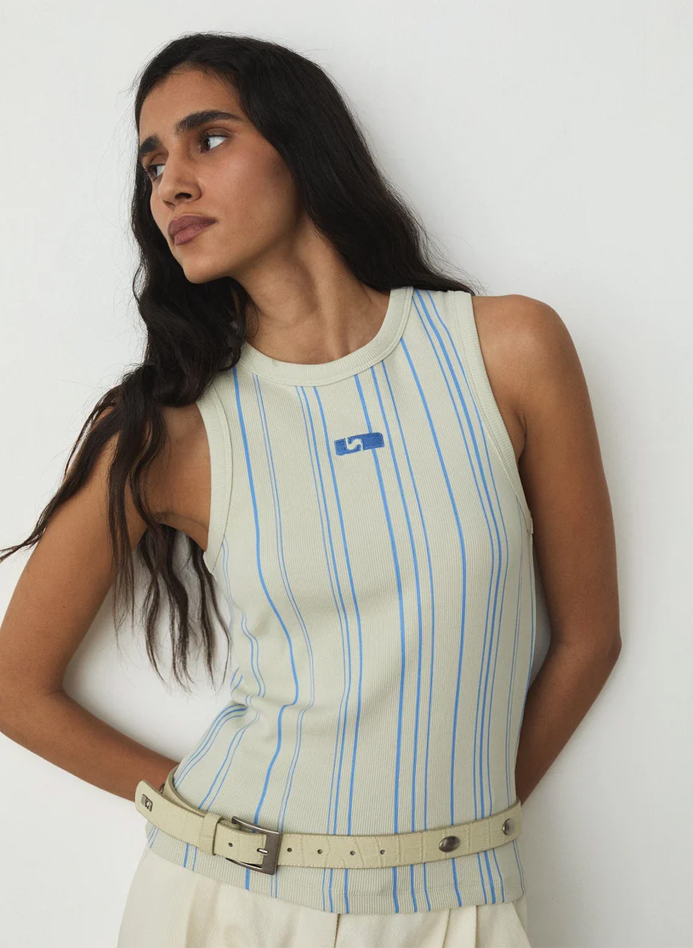 Fitted round neck striped tank top LAAGAM Blue
