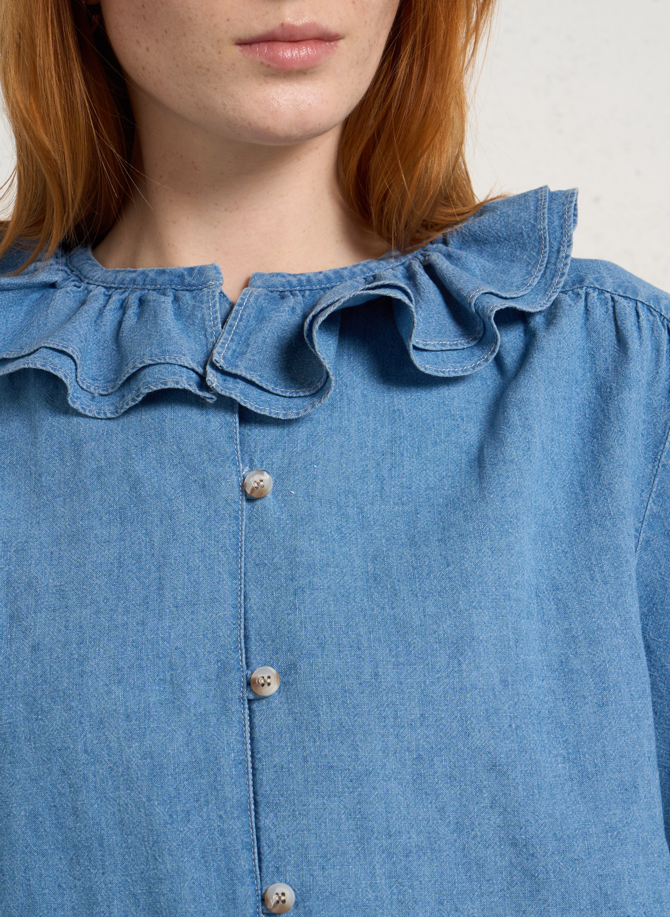 Blouse van gemengd linnen met ronde hals SUZIE WINKLE Blauw