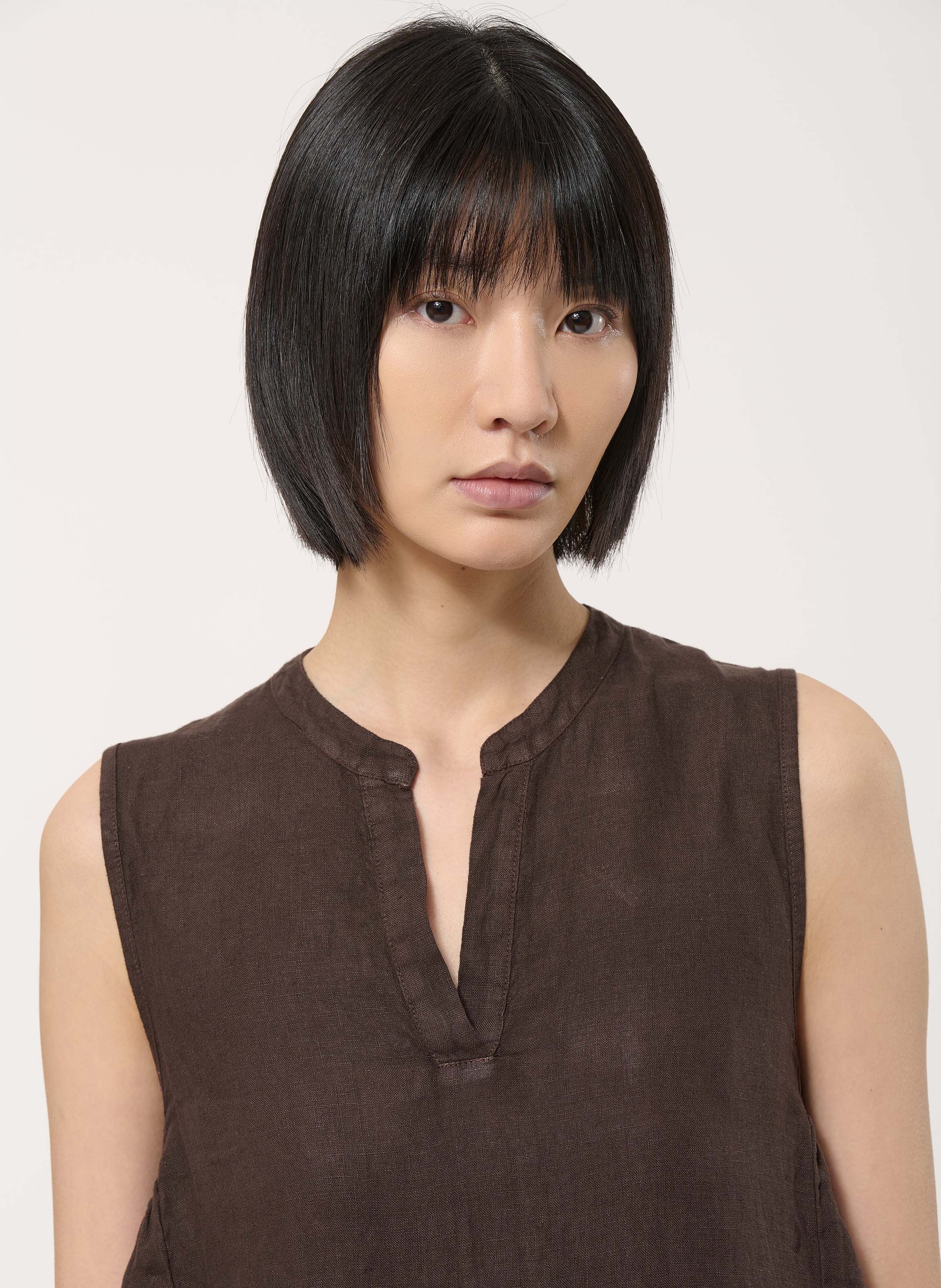 Long linen henley dress HUMILITY Brown