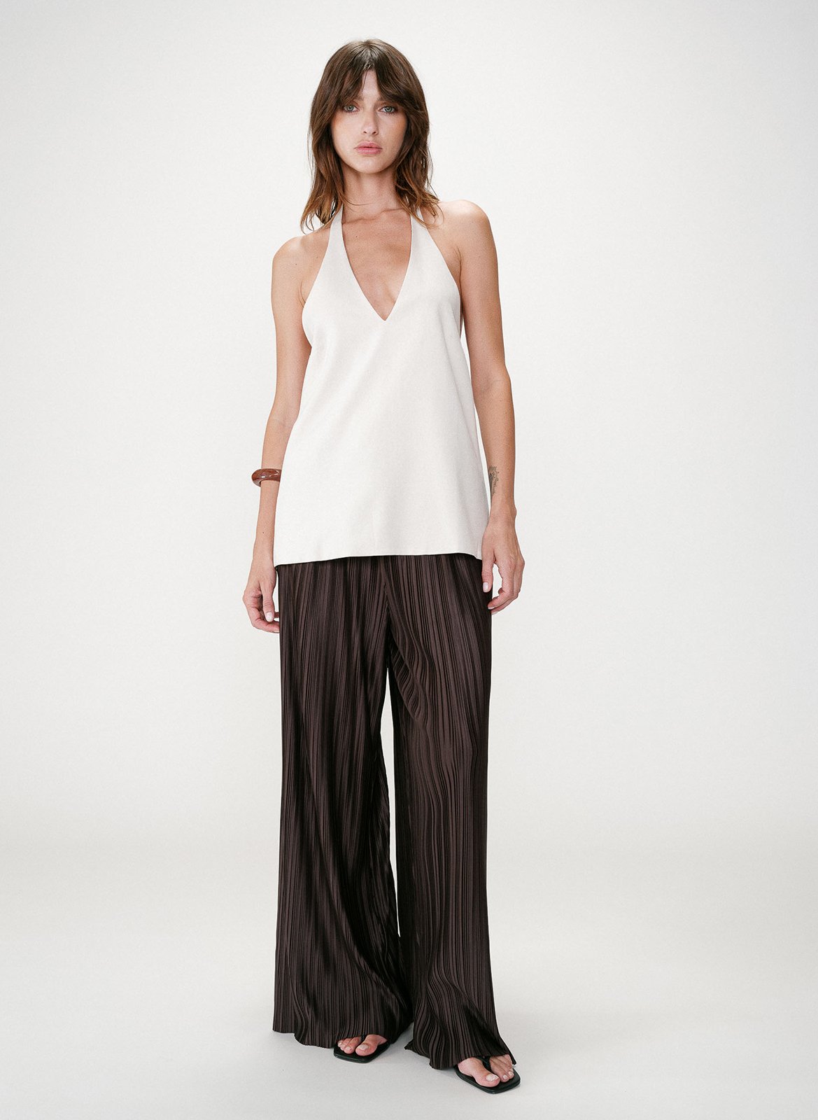 Buttoned printed V-neck top GRACE ET MILA Beige