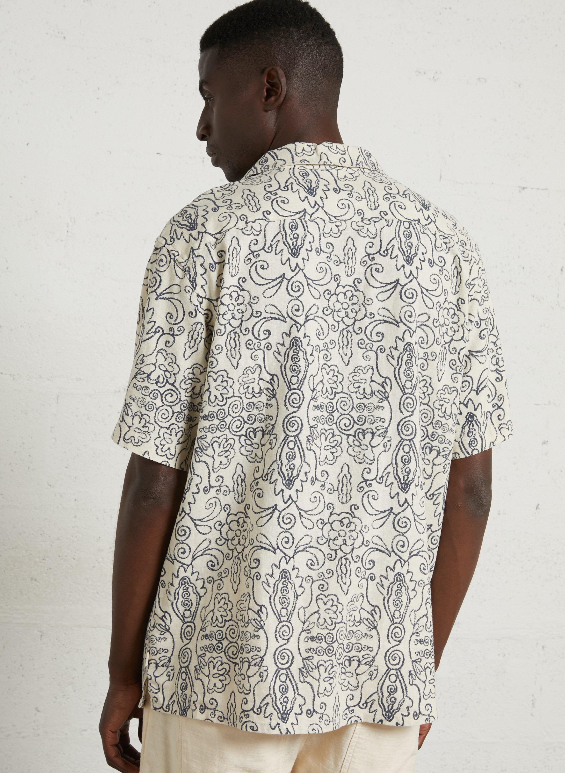 Chemise col classique en lin mélangé SOLID Beige