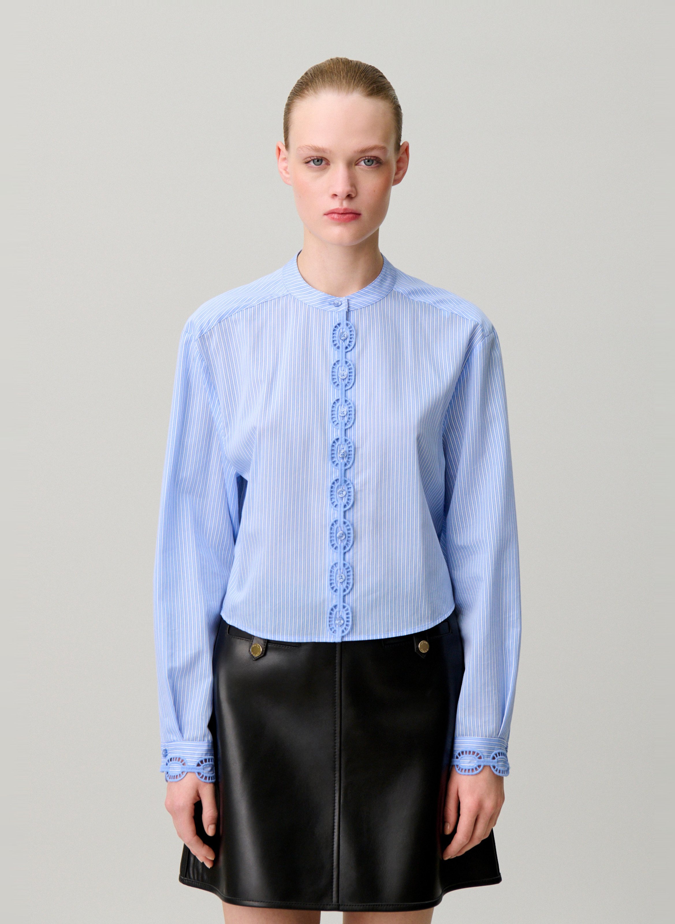 Chemise courte rayée à broderies CLAUDIE PIERLOT Multicolore