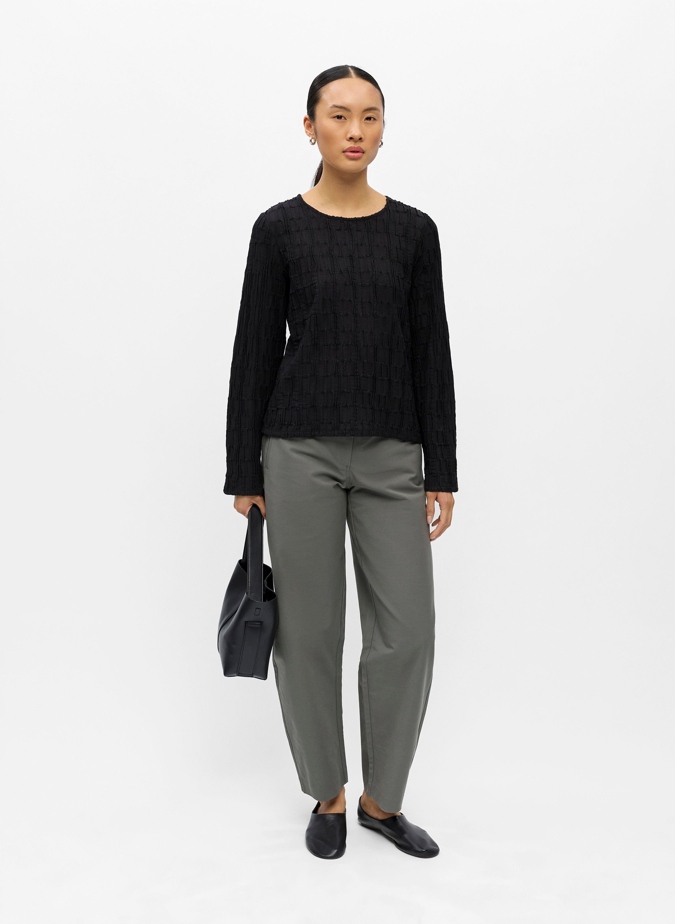 Textured Long Sleeve Top OBJECT Black