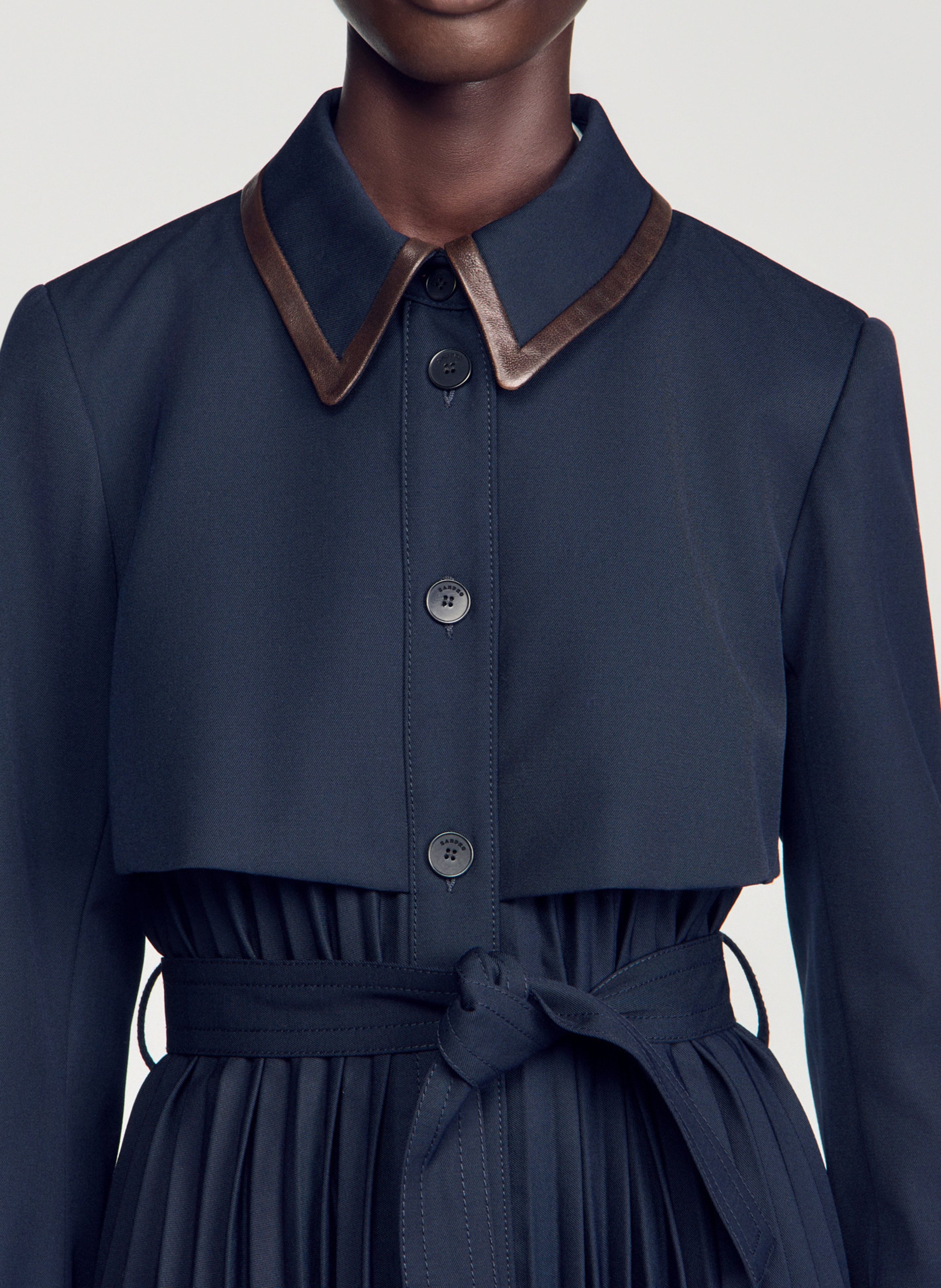 Fitted trench coat with classic collar SANDRO Blue