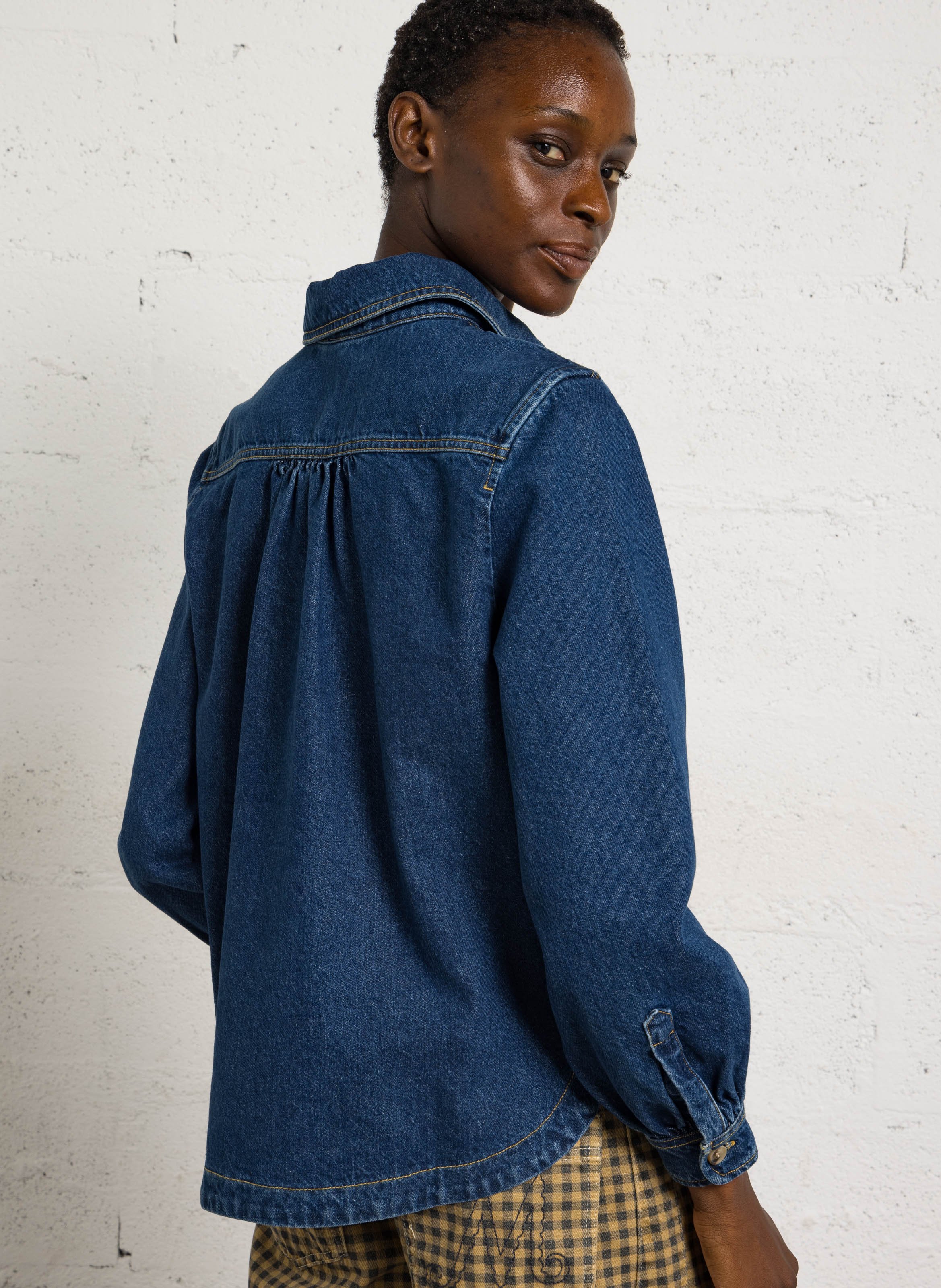 Blouse met polokraag van katoenen denim ARMOR LUX Blauw