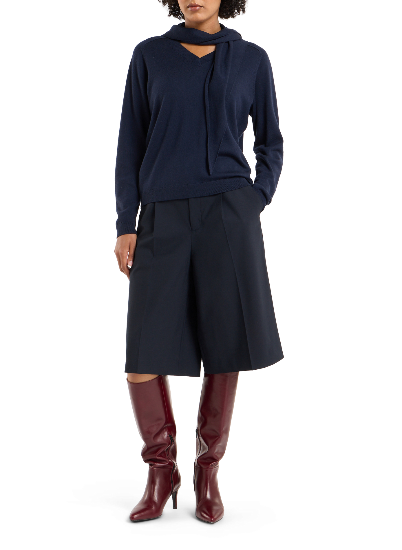 V-neck sweater with removable wool scarf SAISON 1865 Blue