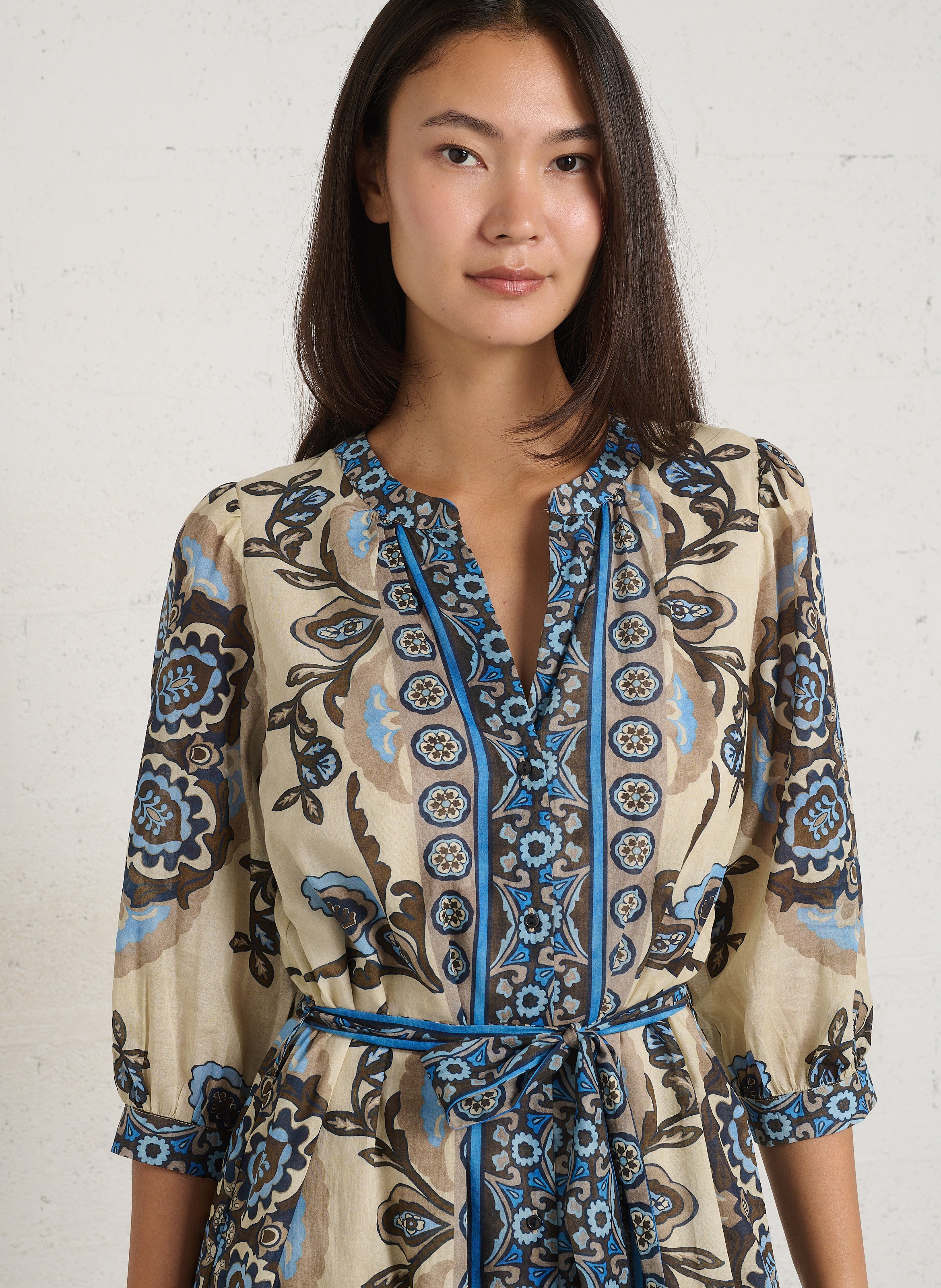 Robe cintrée à imprimé en coton SUD EXPRESS Bleu