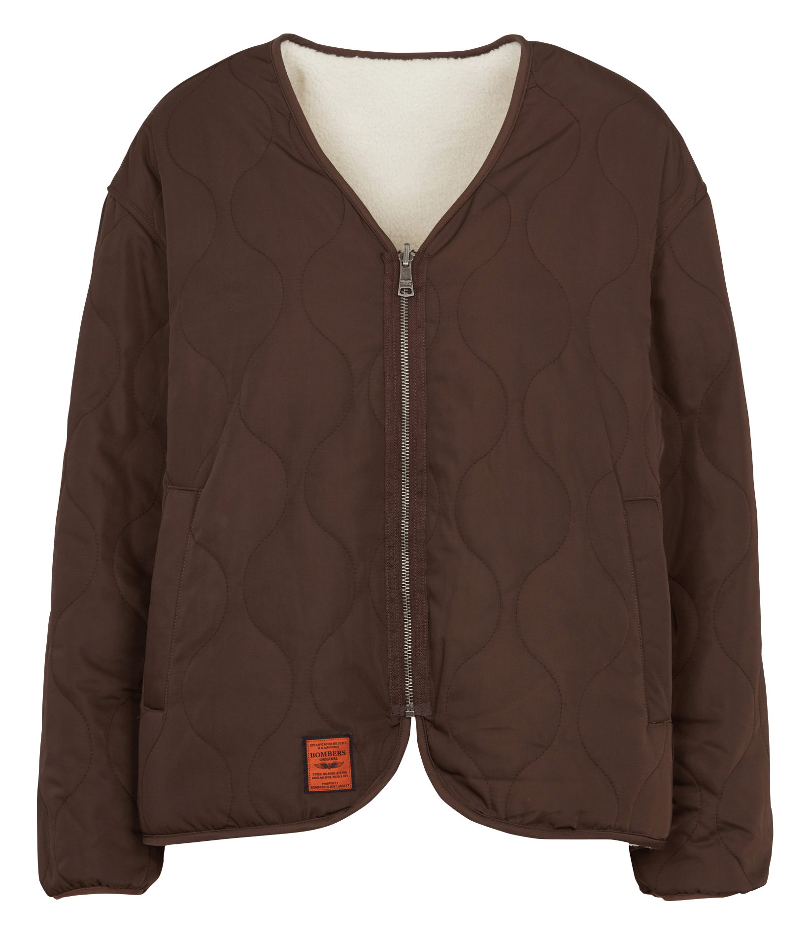 Quilted straight V-neck jacket BOMBERS ORIGINAL Brown