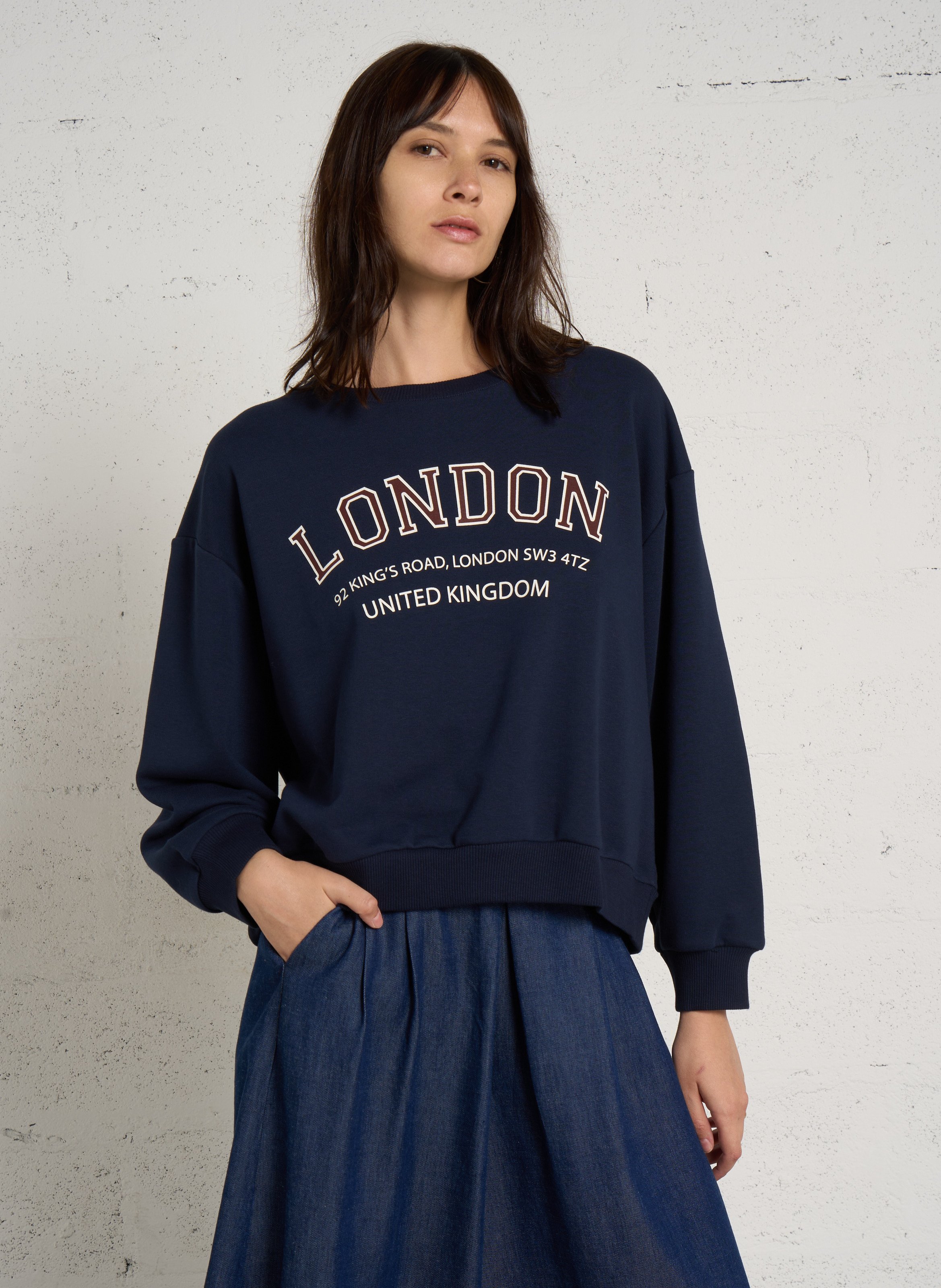 Ruimvallende sweater | katoenblend MAISON 123 Blauw