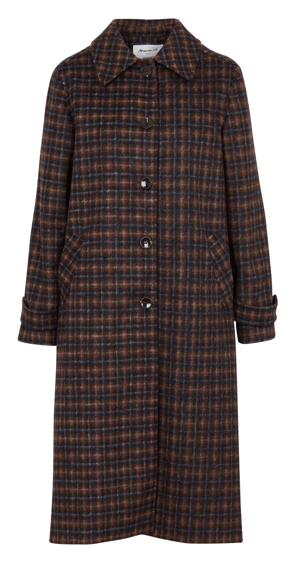 Long straight checked coat MAISON 123 Brown