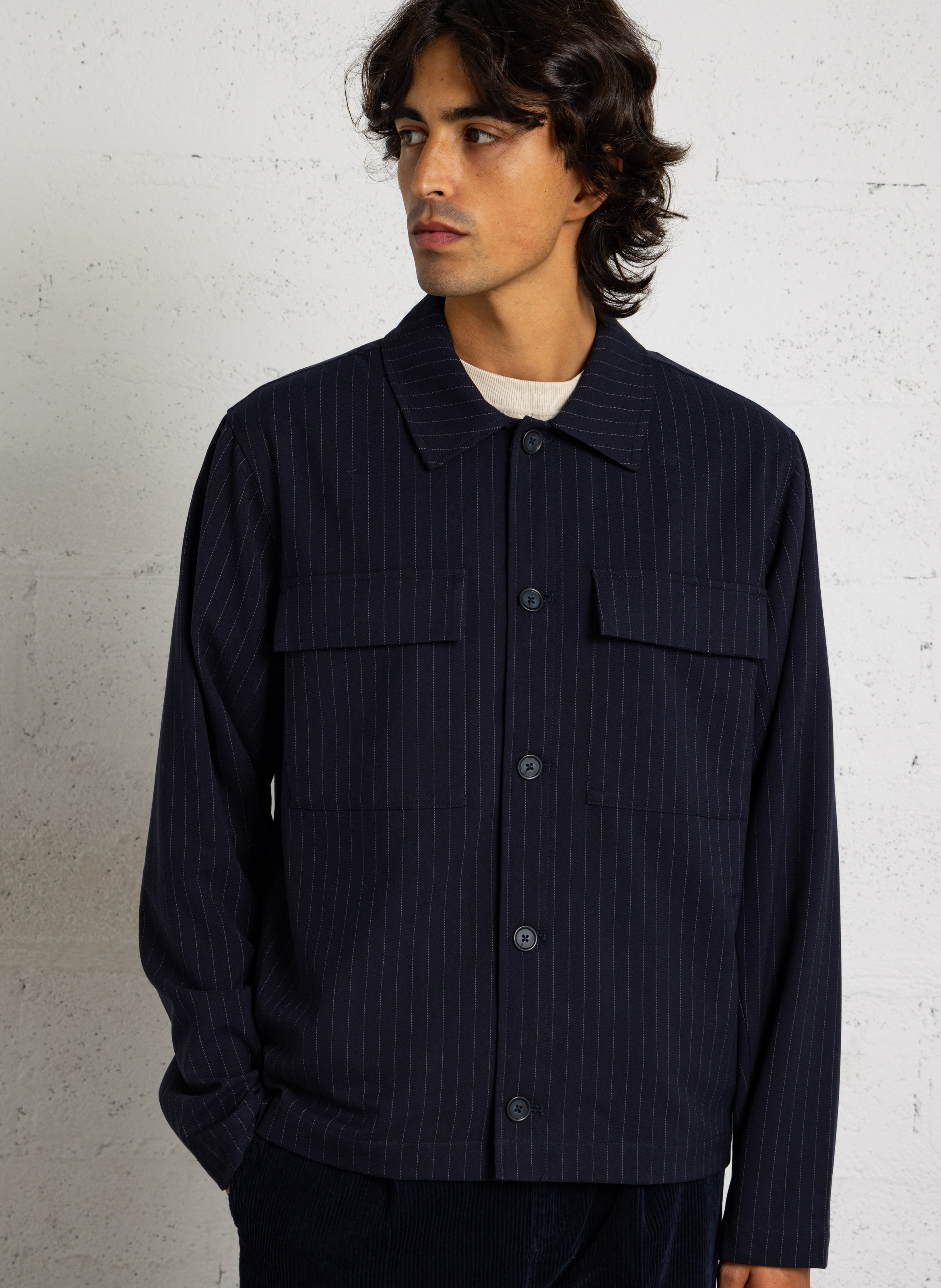 Striped classic collar straight jacket CASUAL FRIDAY Blue