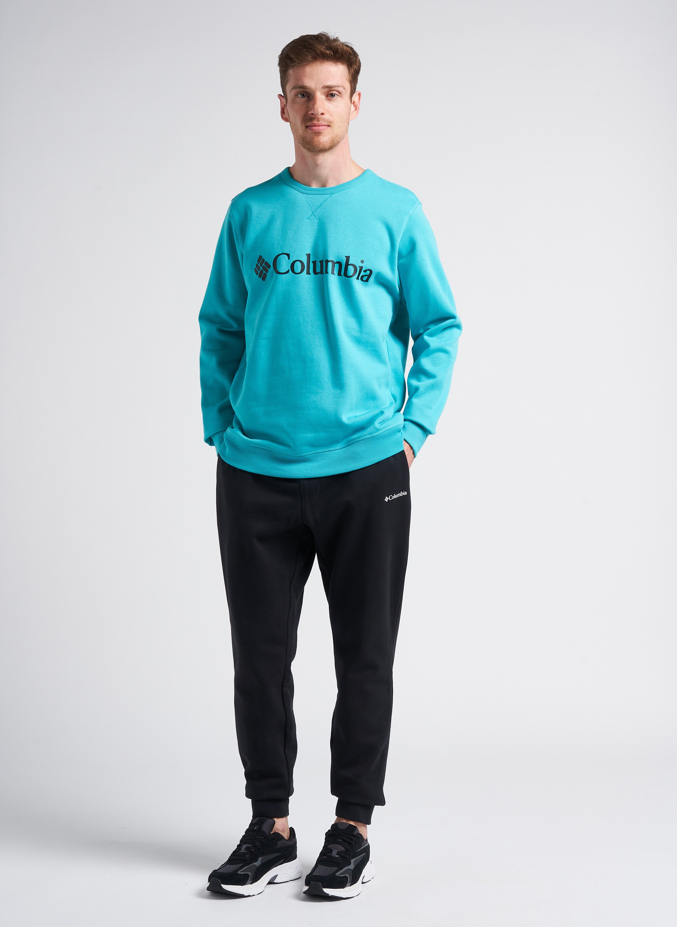 Regular-fit round-neck cotton-blend sweater with screen print COLUMBIA Blue