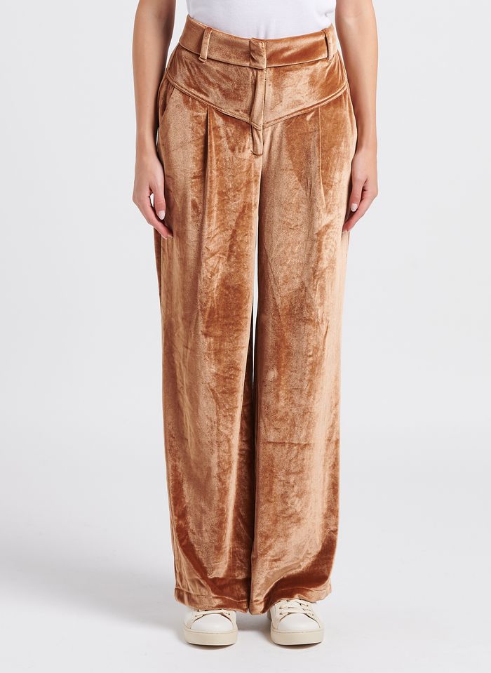 High-waisted Wide-leg Velvet Pants Camel Stella Pardo - Women