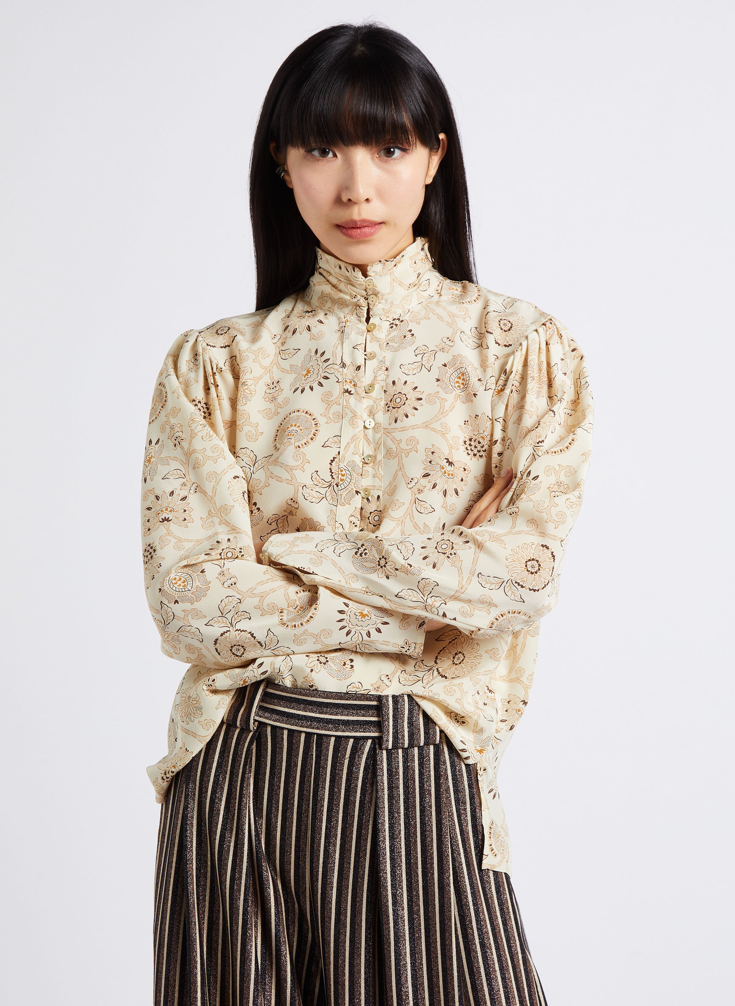 Blouse droite imprimée en soie MOMONI Beige