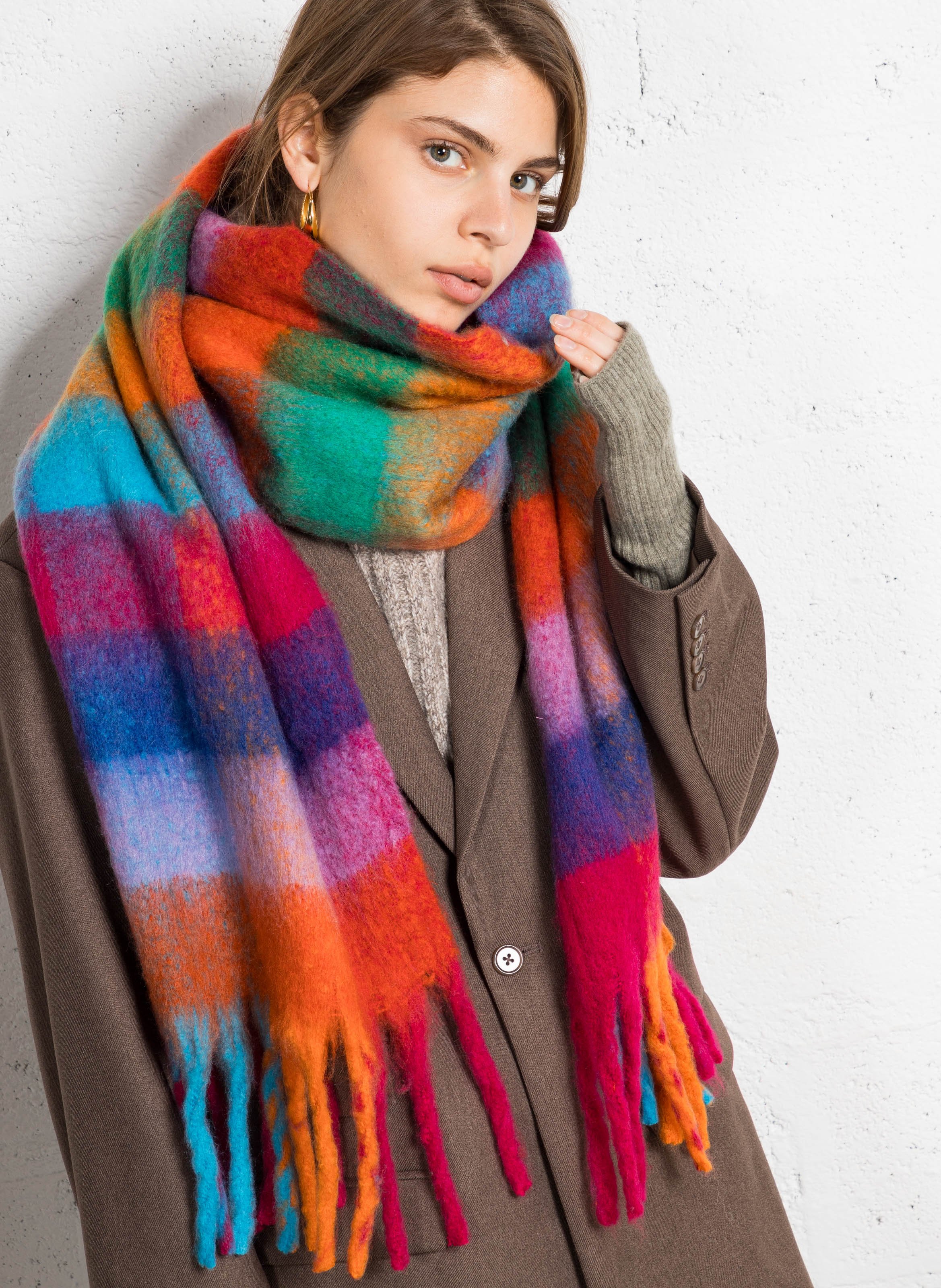 Check Pattern Scarf Tangerine Tango Pieces - Women - 17152348-CHECK-17 ...