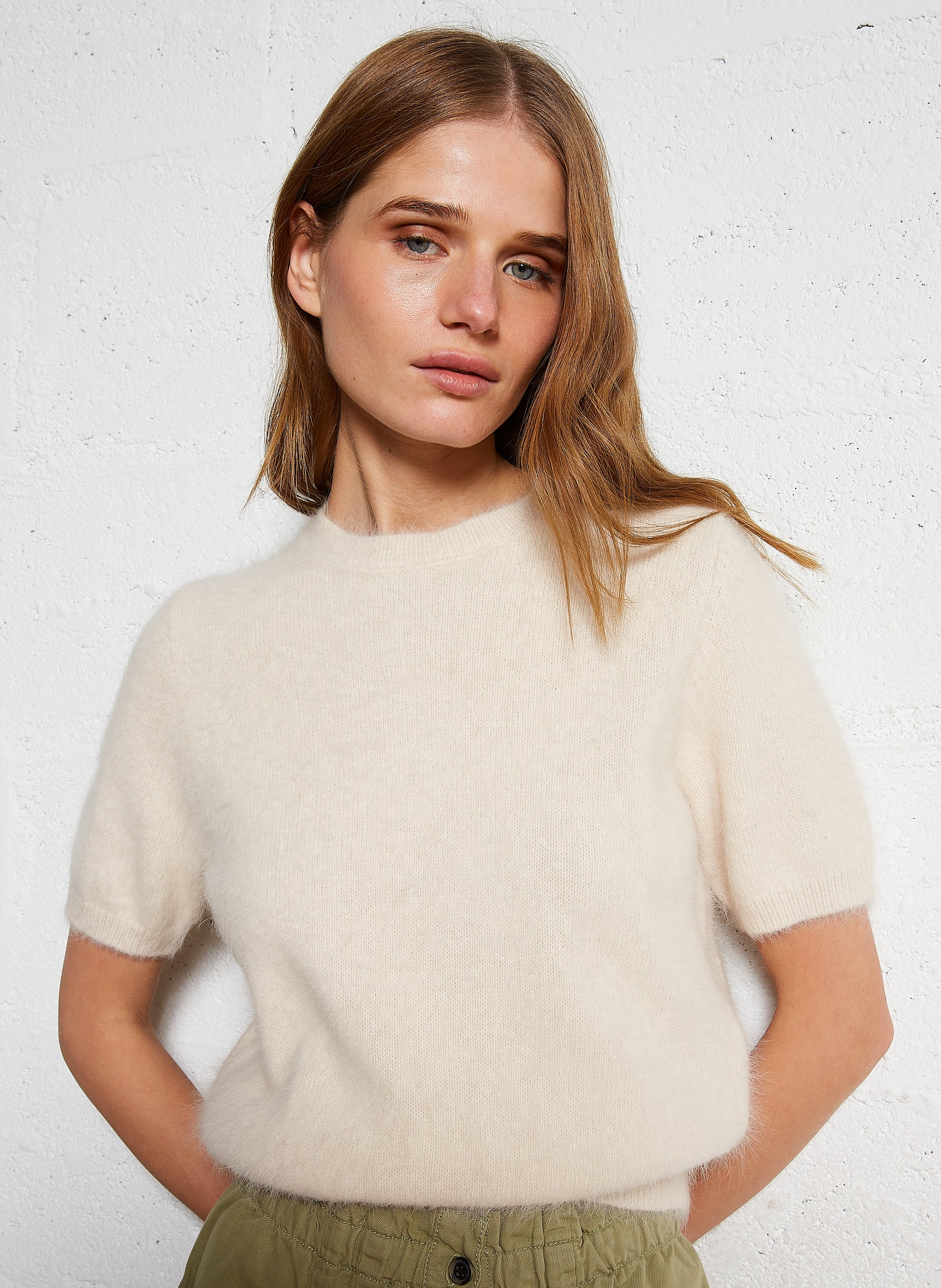 Pull manches courtes en laine mélangée BELLEROSE Beige