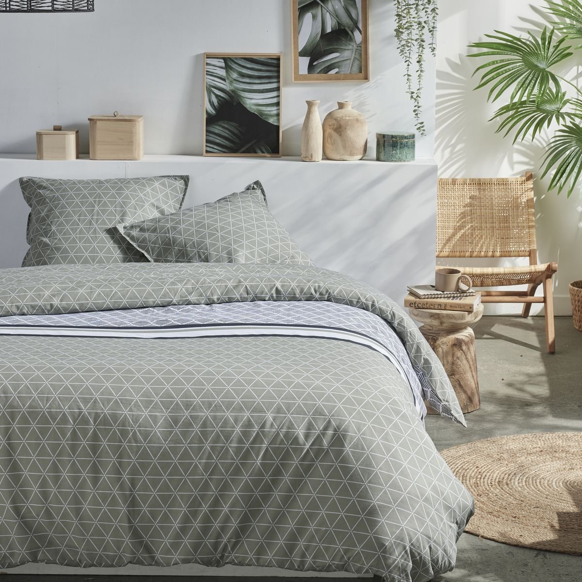 Zippered cotton printed bedding set TODAY LINGE DE MAISON Beige