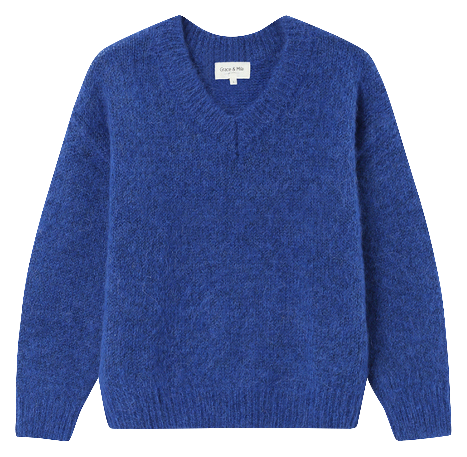 Straight-cut V-neck knit sweater GRACE ET MILA Blue