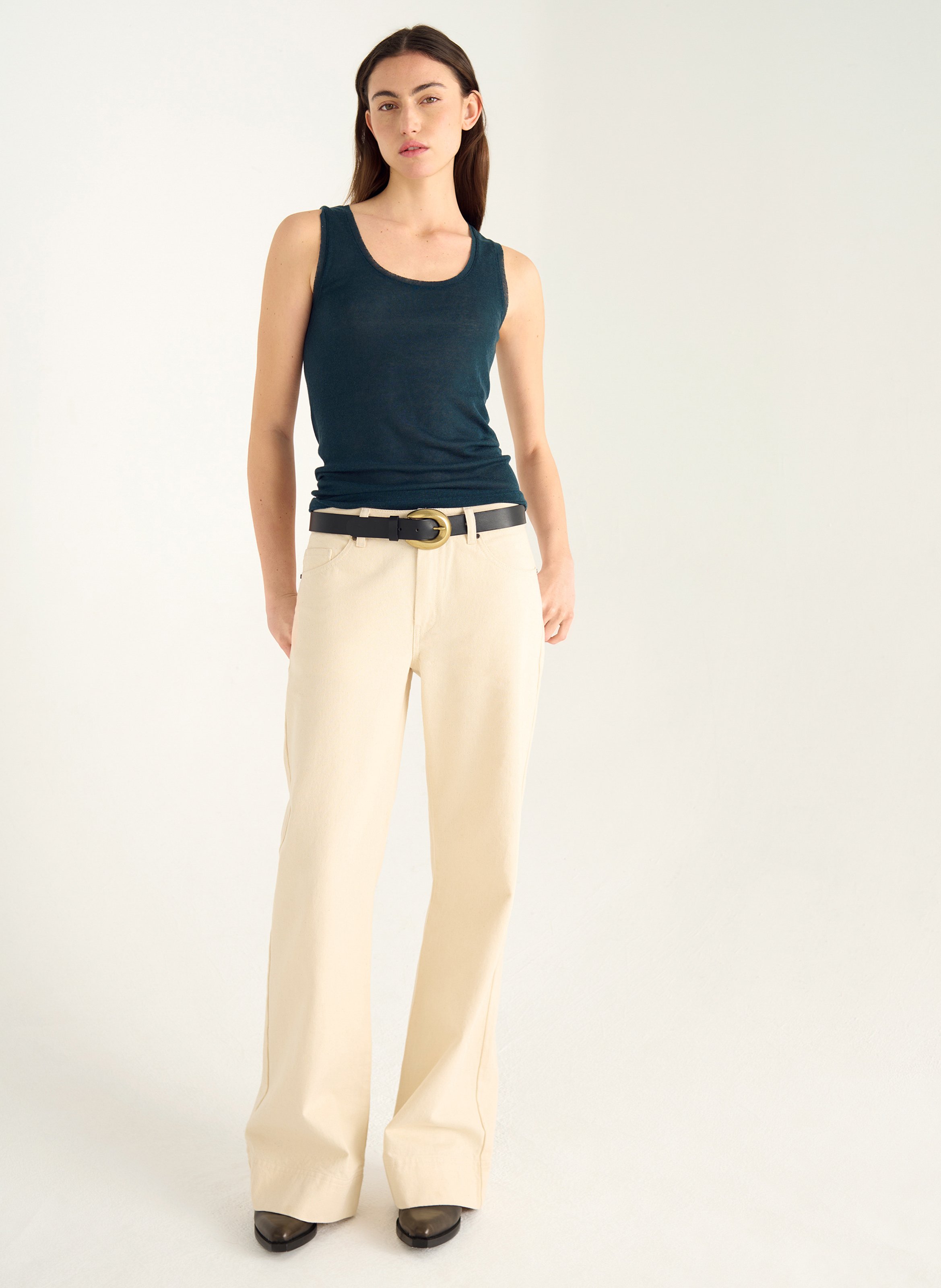 Fitted round neck tank top ACOTE Green