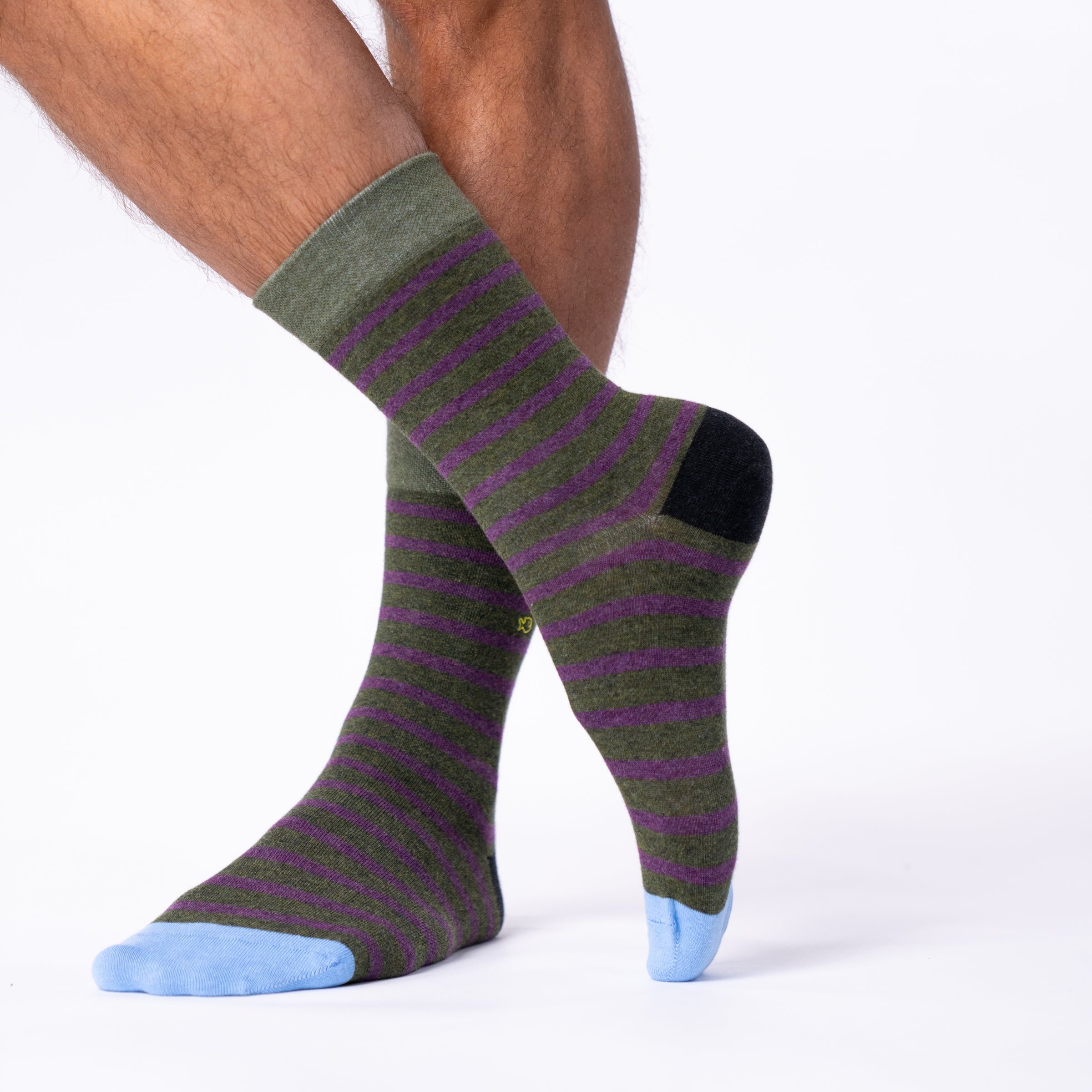 Combed cotton socks with wide stripes BILLYBELT Green