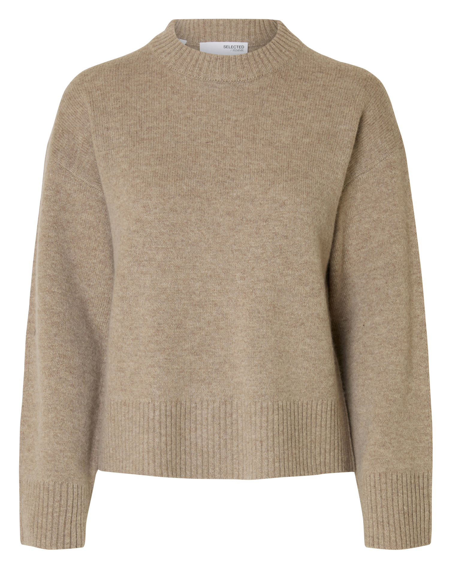 Pull droit col montant en laine et cachemire SELECTED Marron