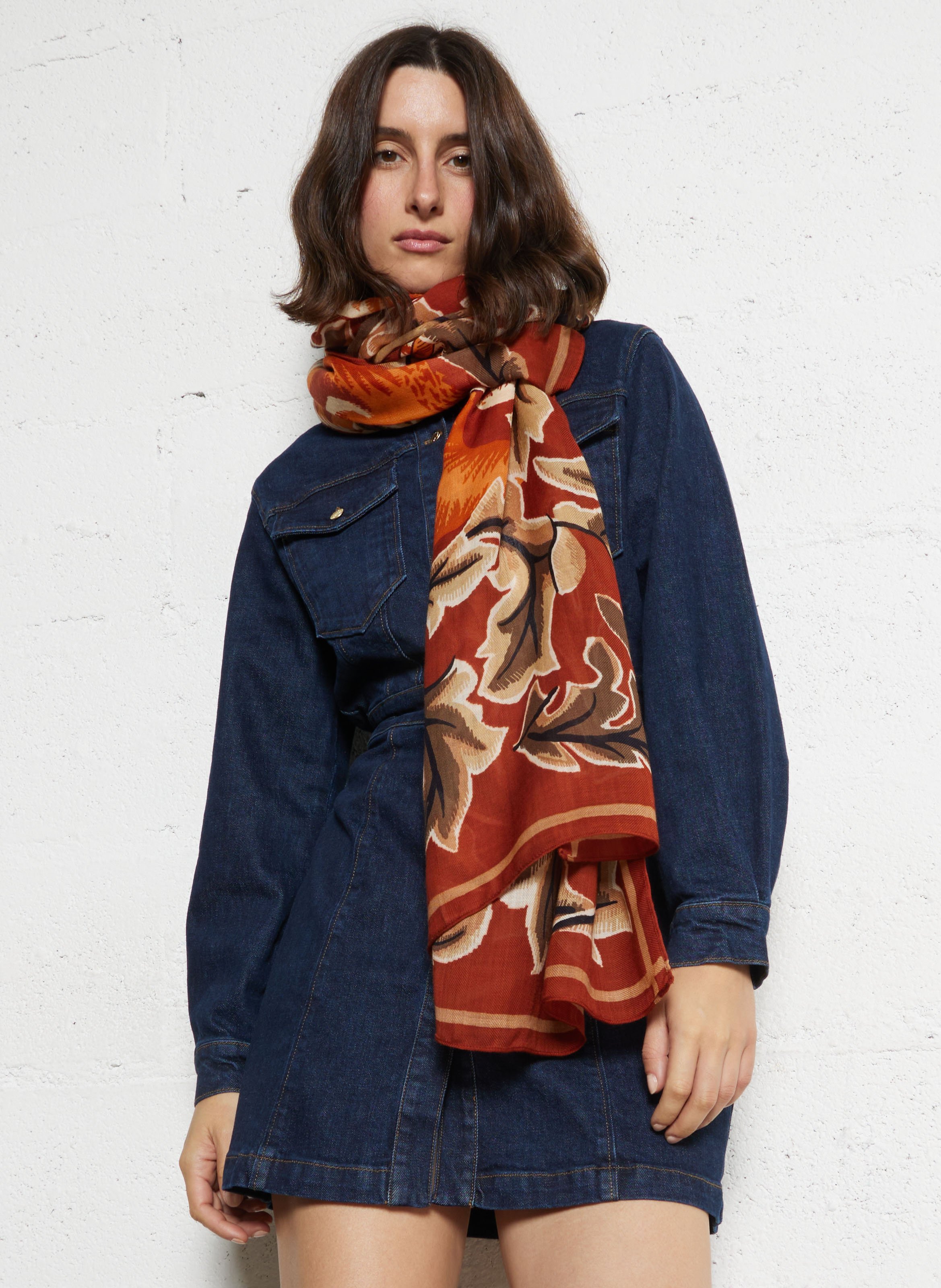 Echarpe fine imprimée en laine INOUI EDITIONS Orange
