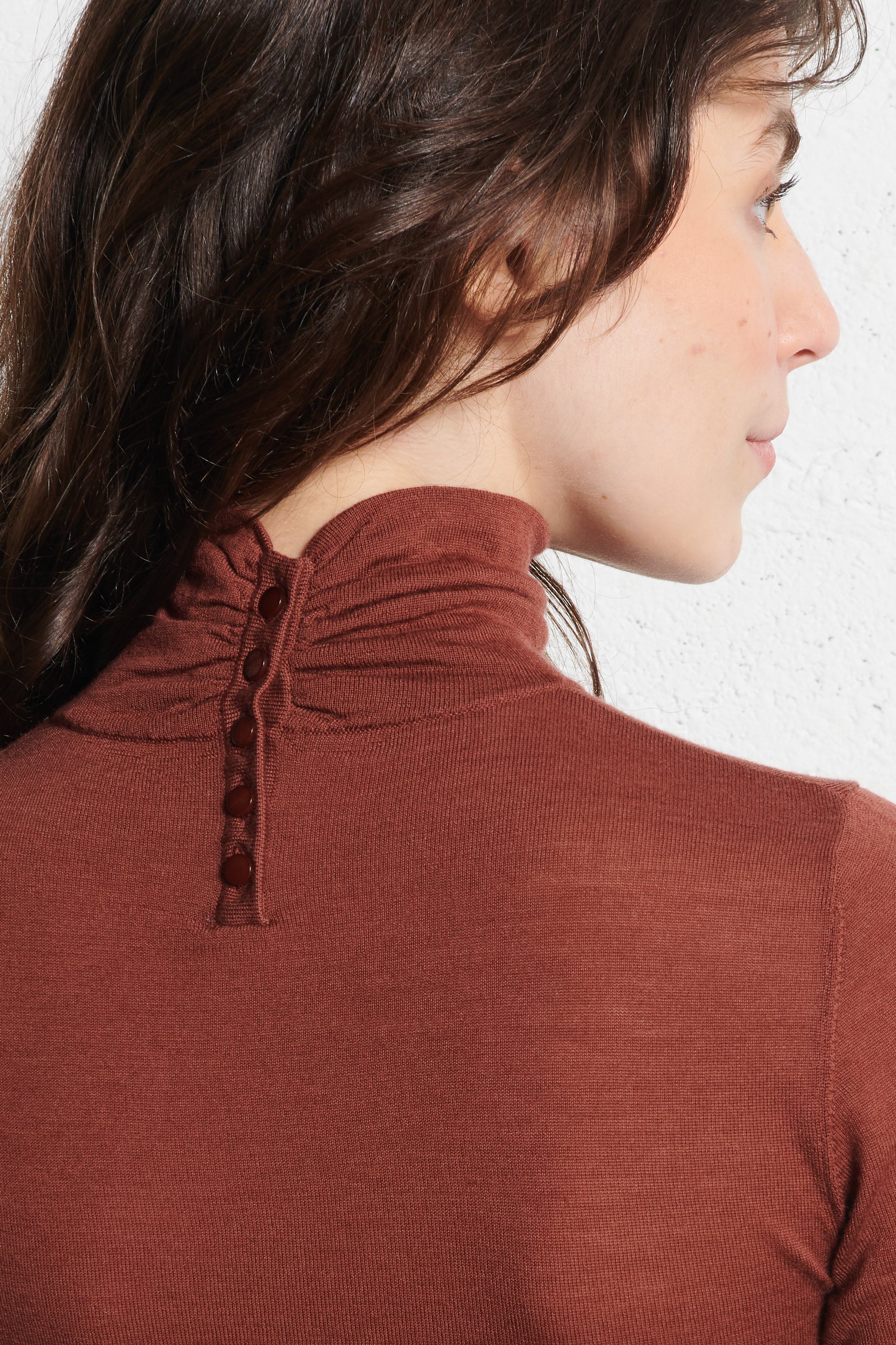 Fitted fine knit wool turtleneck sweater PETITE MENDIGOTE Brown