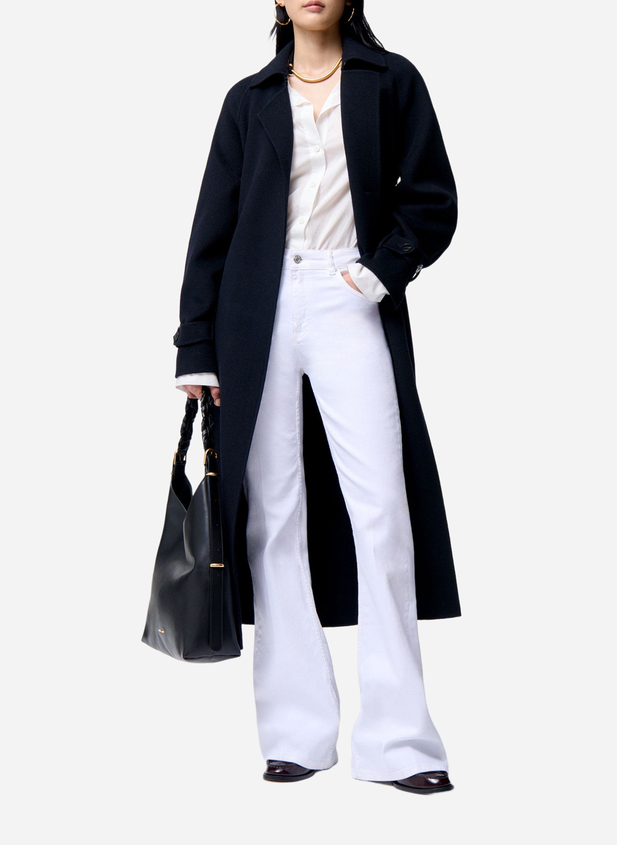 Effen, rechte, wollen jas met lange mouw VANESSA BRUNO Blauw