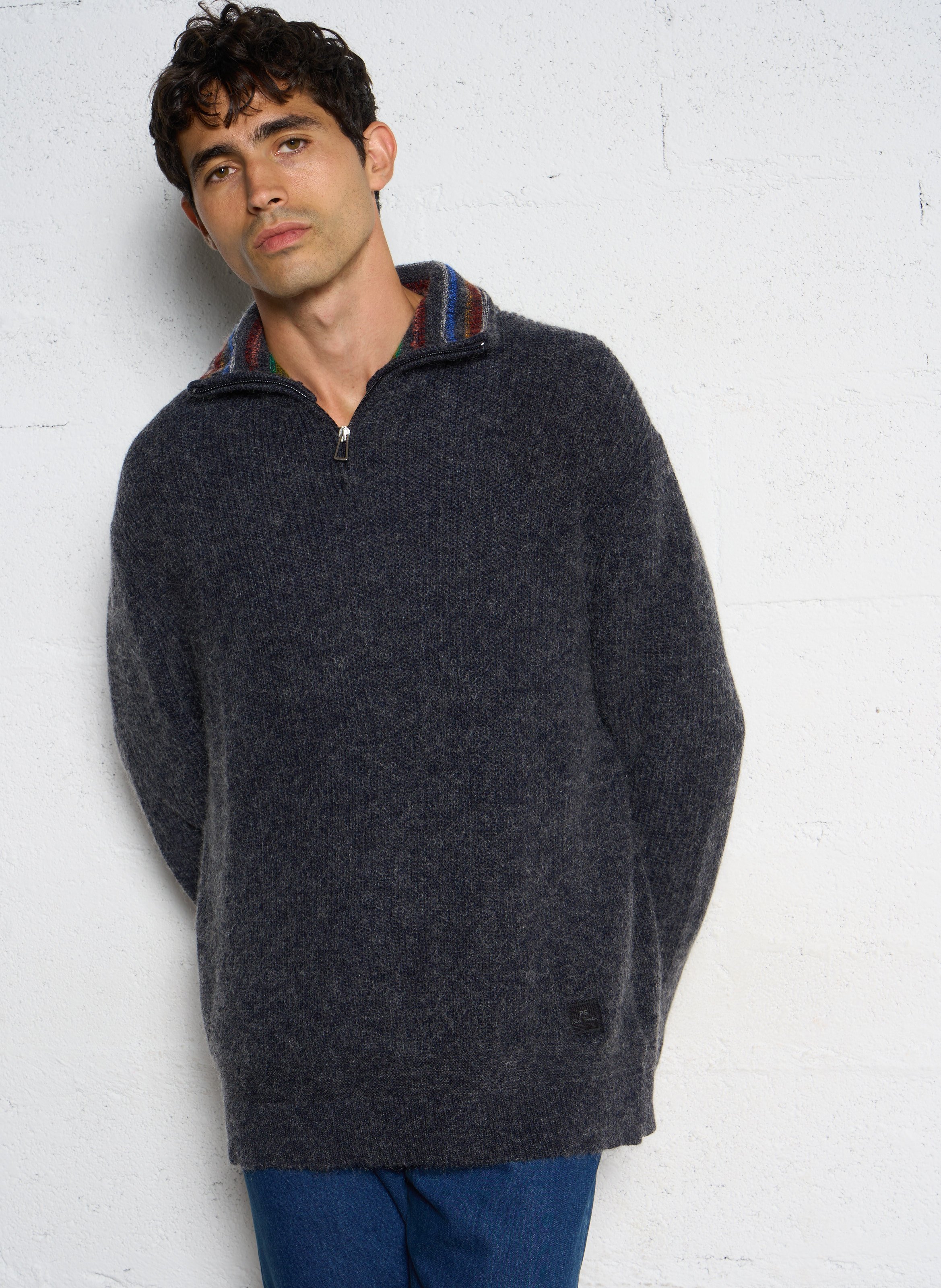 Fluffy high-neck zip-up sweater PAUL SMITH Black