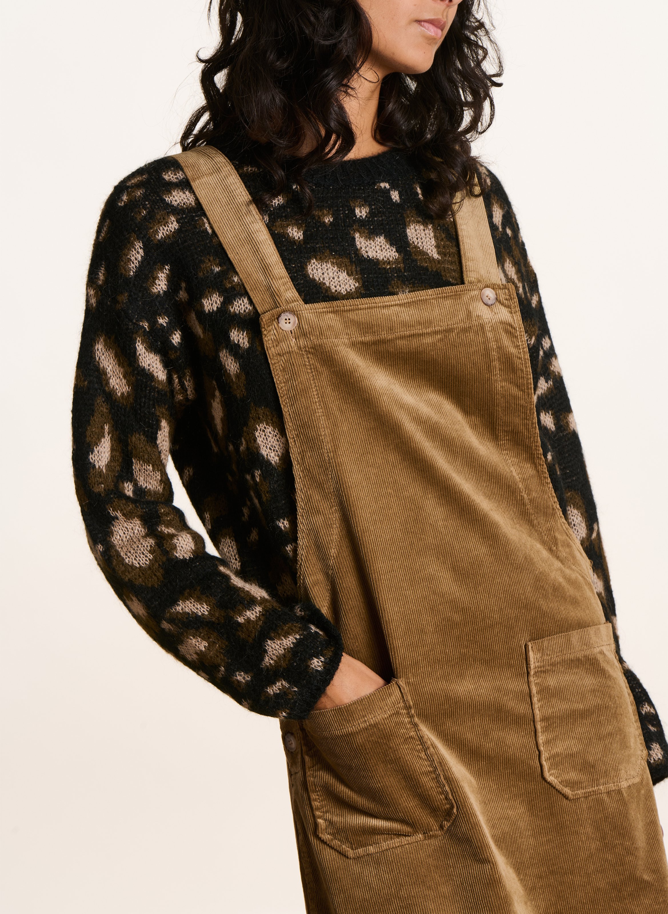 Korte jurk met vierkante hals - katoenblend LA FEE MARABOUTEE Bruin