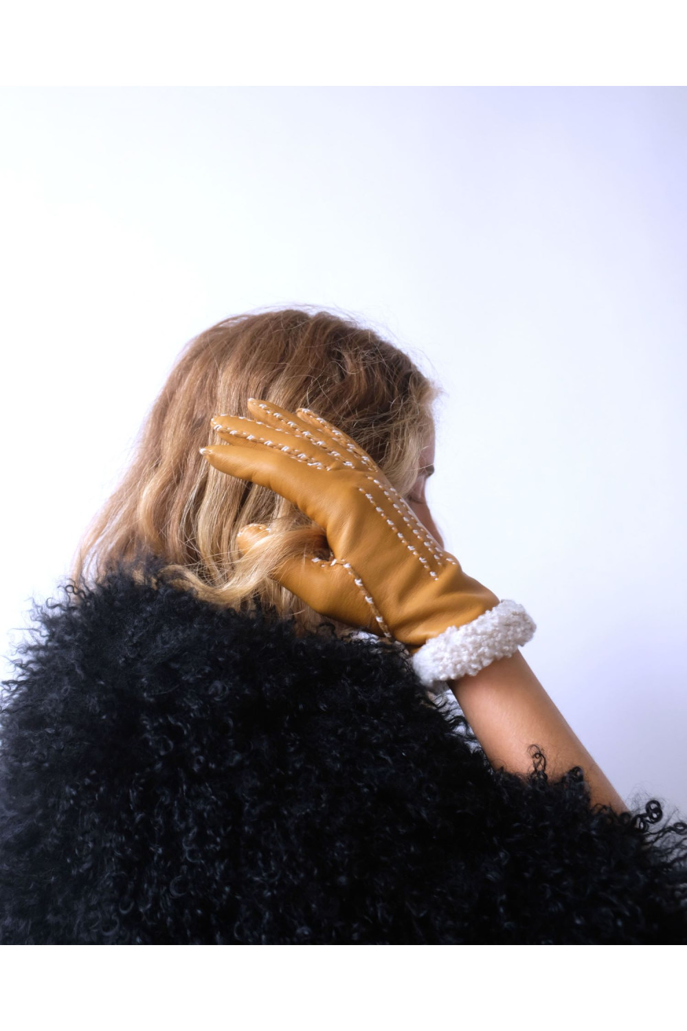 Marie-louise leather gloves lined with alpaca wool AGNELLE Yellow