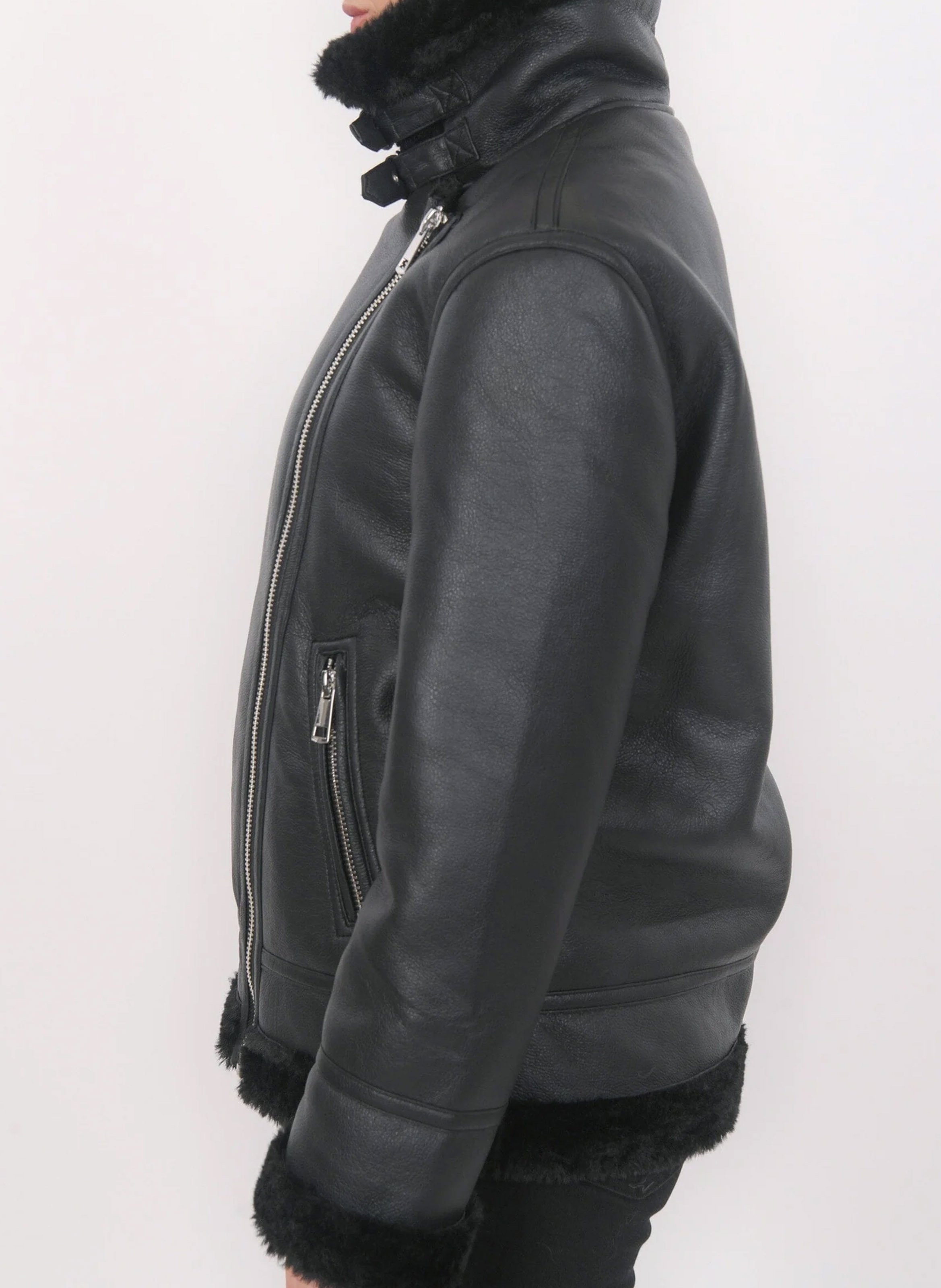 Chaqueta de cuello de solapa de efecto cuero KOOKAI Negro