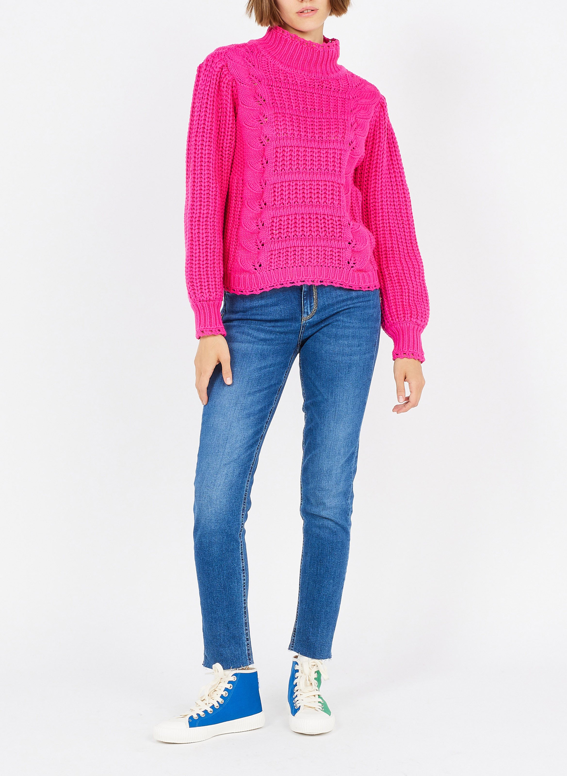 High-neck cotton-blend sweater YAS Purple